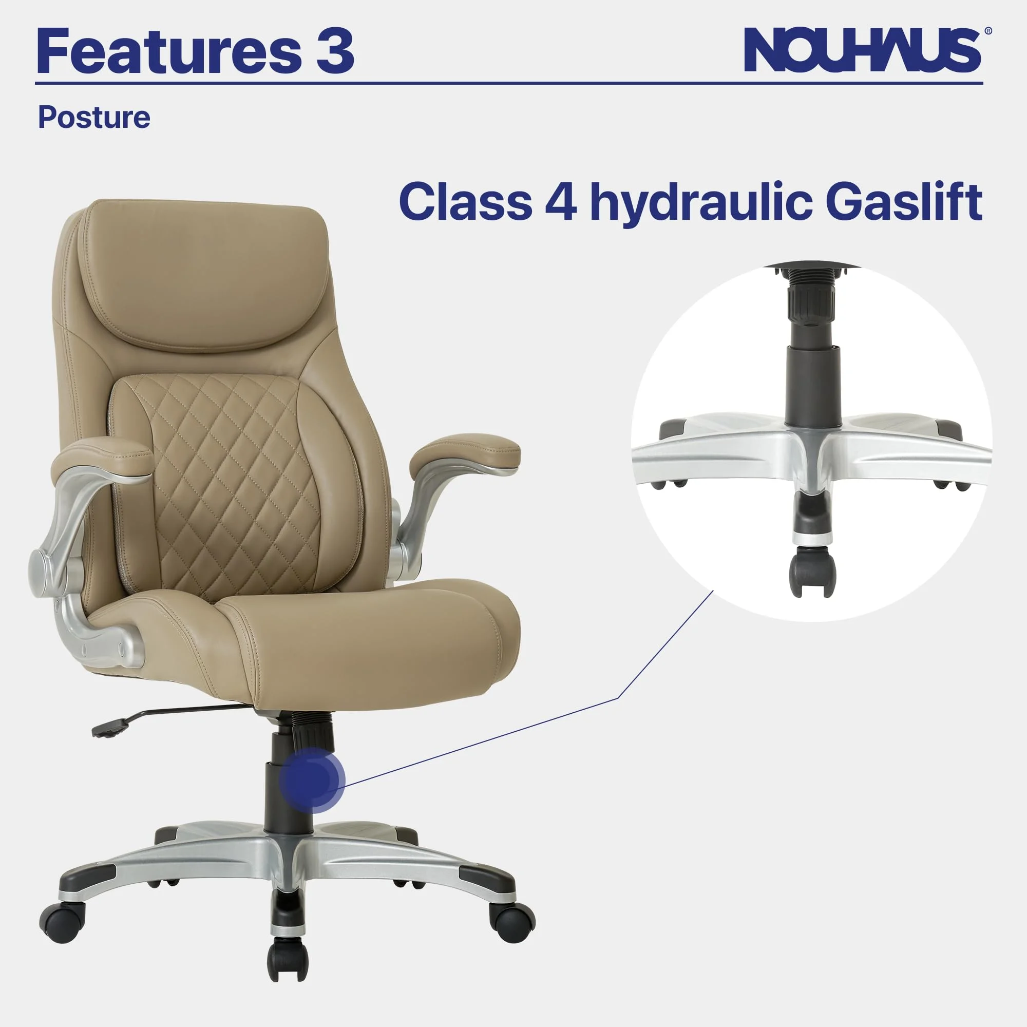 Nouhaus Posture Ergonomic PU Leather Office Chair. Click5 Lumbar Support with FlipAdjust Armrests. Modern Executive Chair and Computer Desk Chair