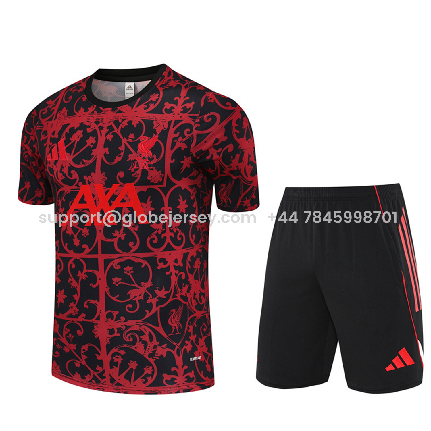 Liver.pool 25-26 Short-Sleeve Training Set - Red Camouflage Top & Black Shorts