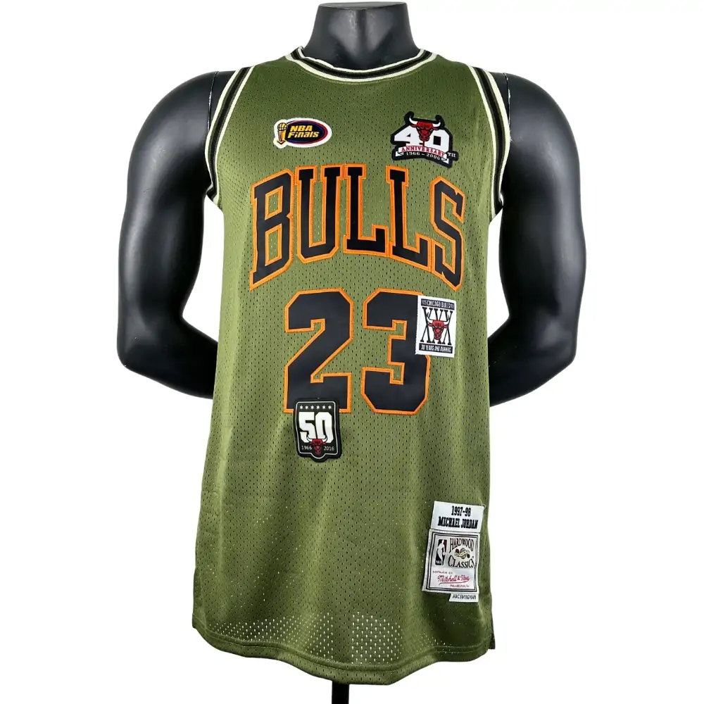 Embroidered MN retro jersey, Bulls 97/98 season, army green, No. 23, Jordan