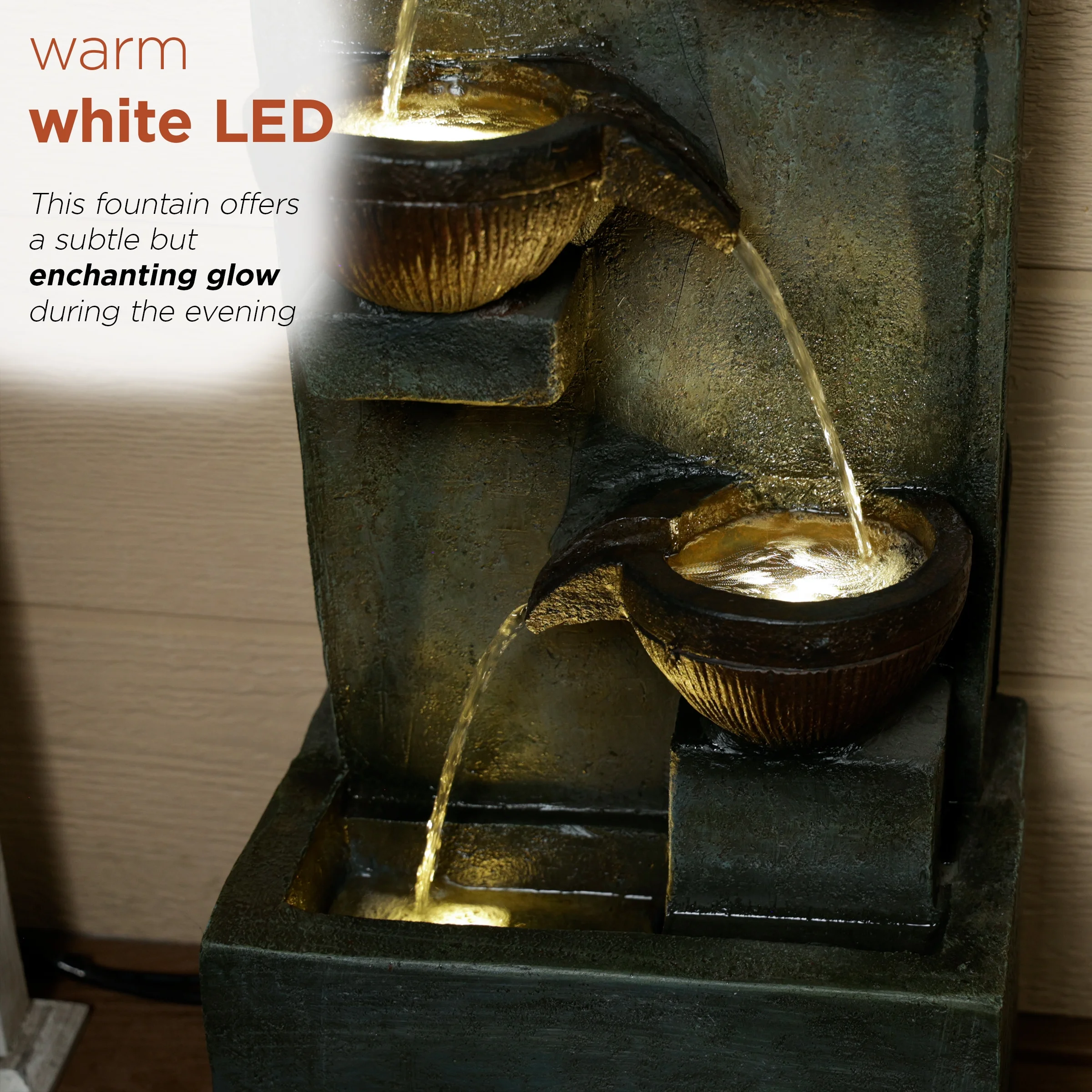 Alpine Corporation 6-Tier Bowl Old Fashion Gray Fountain w/ Warm White LED