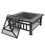 Metal Fire Pit for Outside, 32'' Stone Finish Fire Pit Table, Wood Burning Outdoor Firepit with Fire Bowl, Mesh Screen Lid, Poker