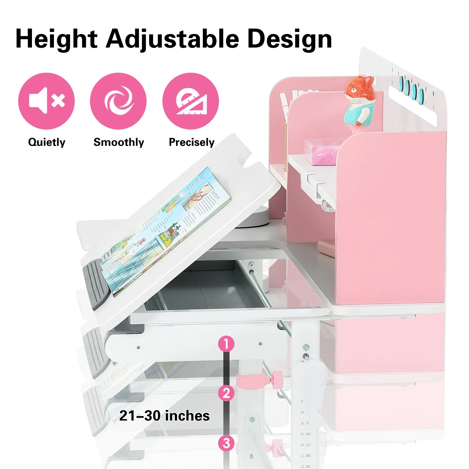 Adjustable Height Ergonomic Kids Study Desk & Chair Set Children Students Drafting Table Home School with Shelf,Drawer(Gray)