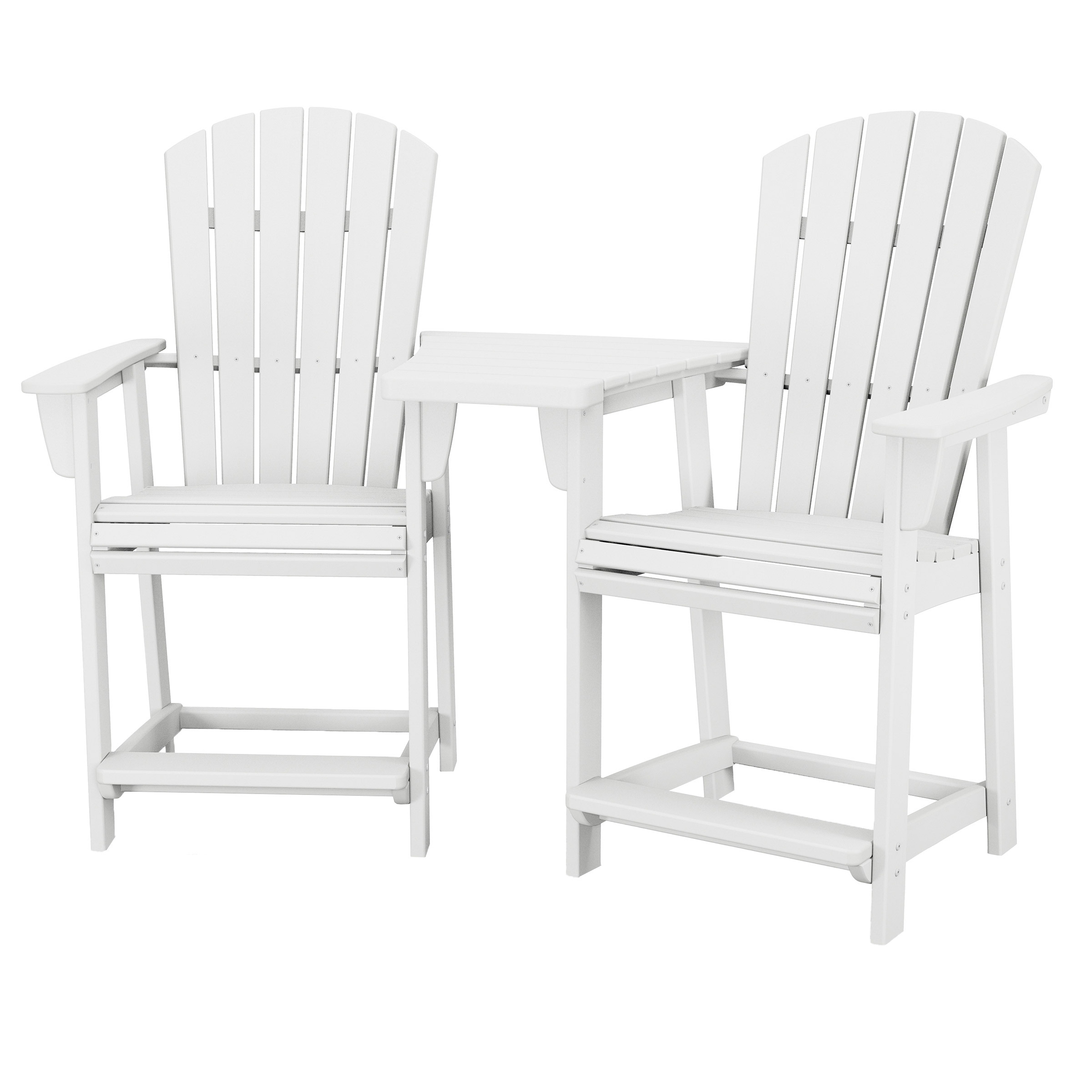 Polywood Portside 3-piece Outdoor Patio Shellback Counter Chair Set with Connecting Table