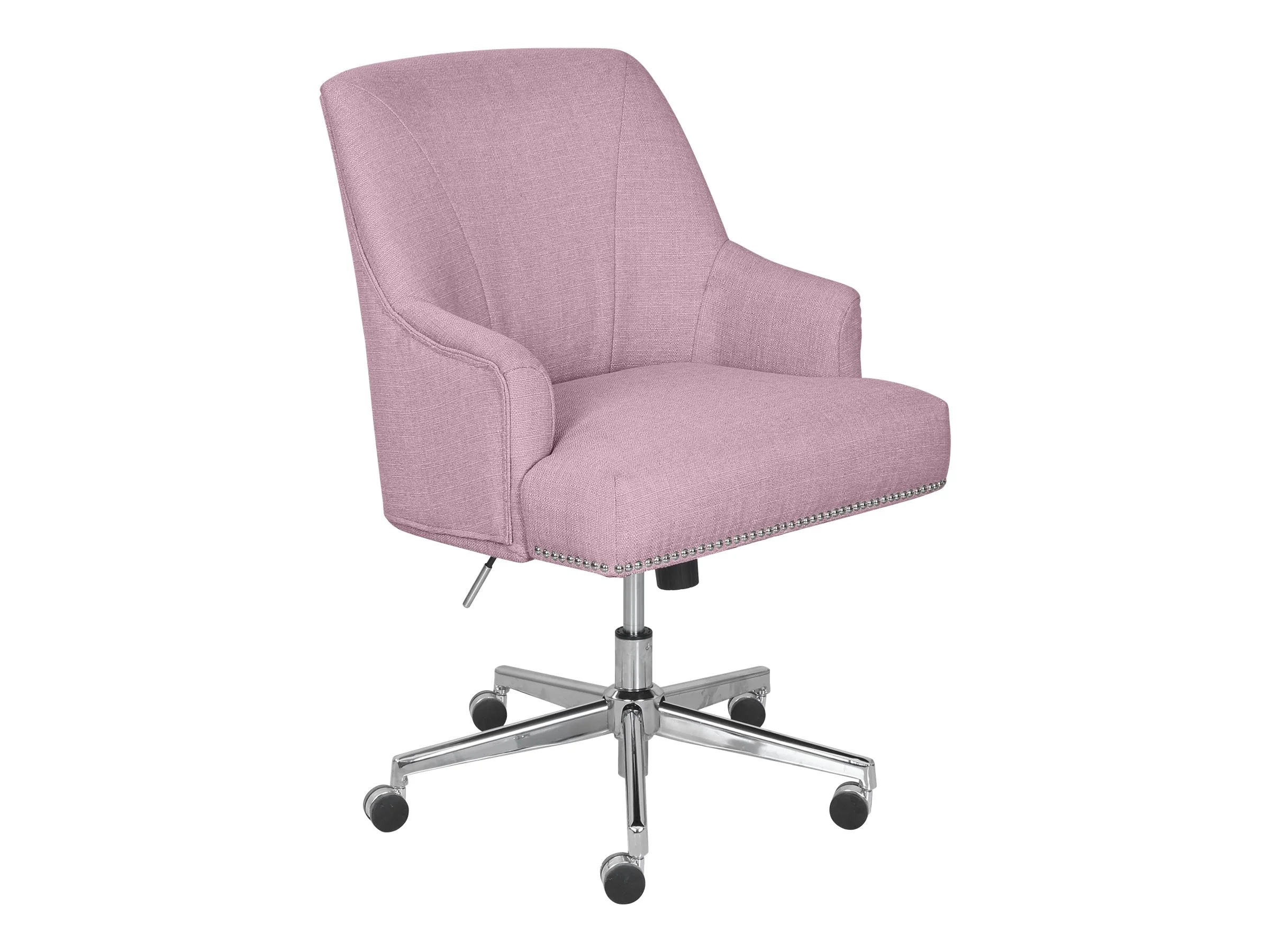 Serta Leighton Home Office Desk Chair Chrome Nailheads Twill Fabric Lilac Purple