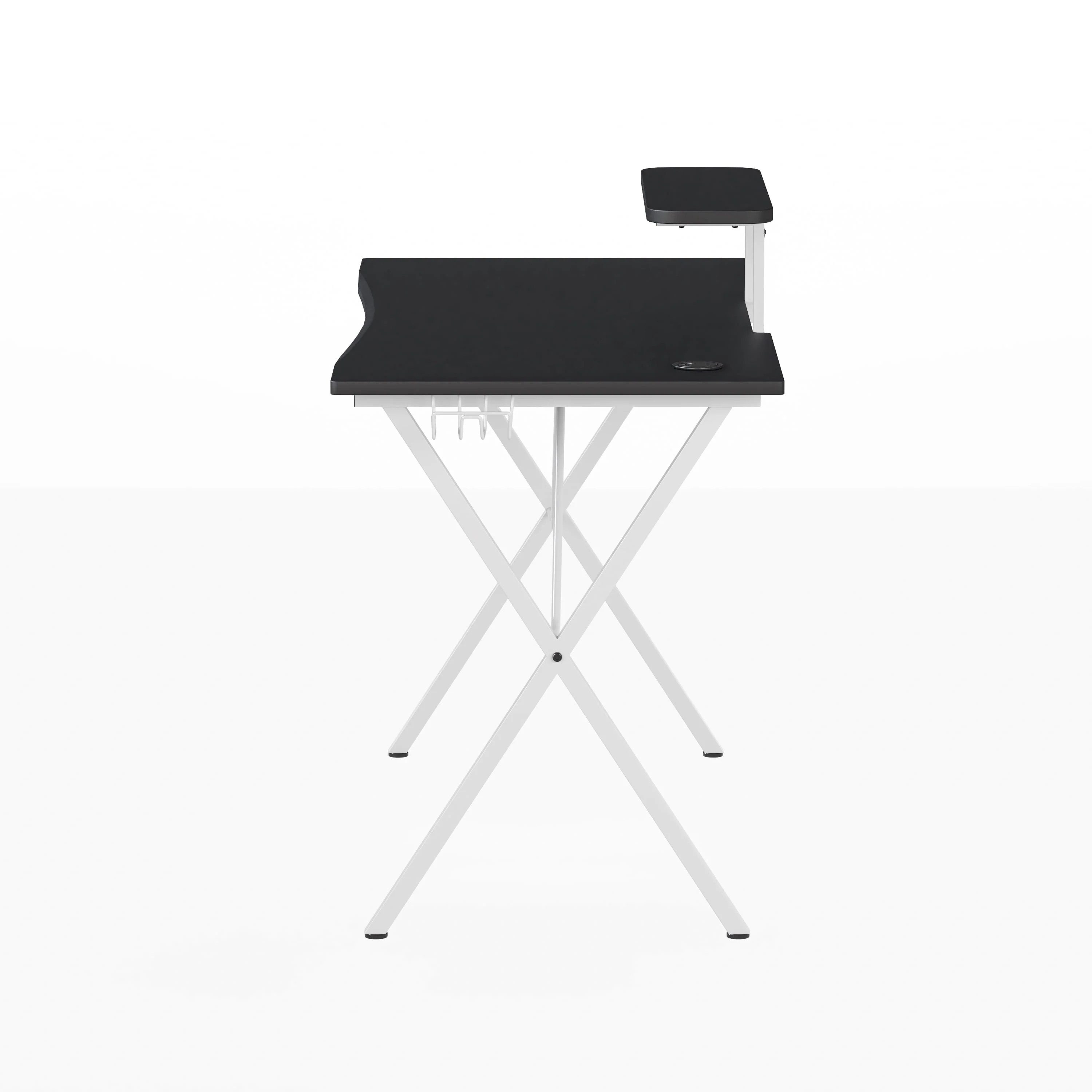 Emma + Oliver Black Gaming Desk and White Frame with Cup Holder, Headphone Hook, and Monitor/Smartphone Stand
