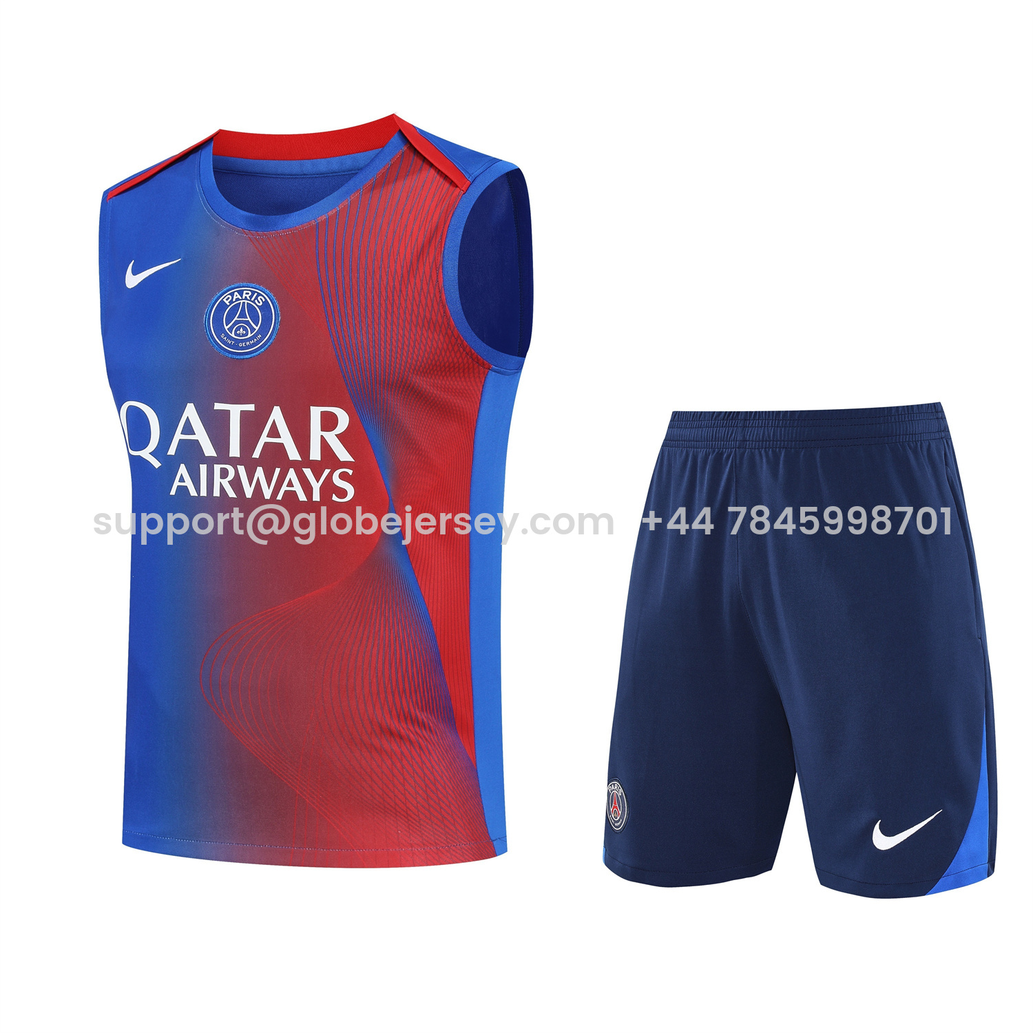 Paris Saint-Germain PSG 25-26 Vest Training Set - Red And Blue Lines Vest & Blue Shorts