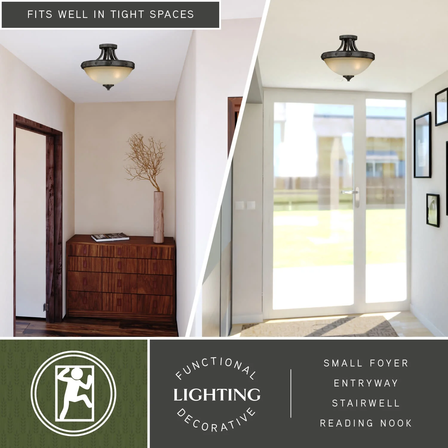 Halifax 14.5-in W Bronze Rustic Bowl Semi Flush Mount Ceiling Light Cream Glass