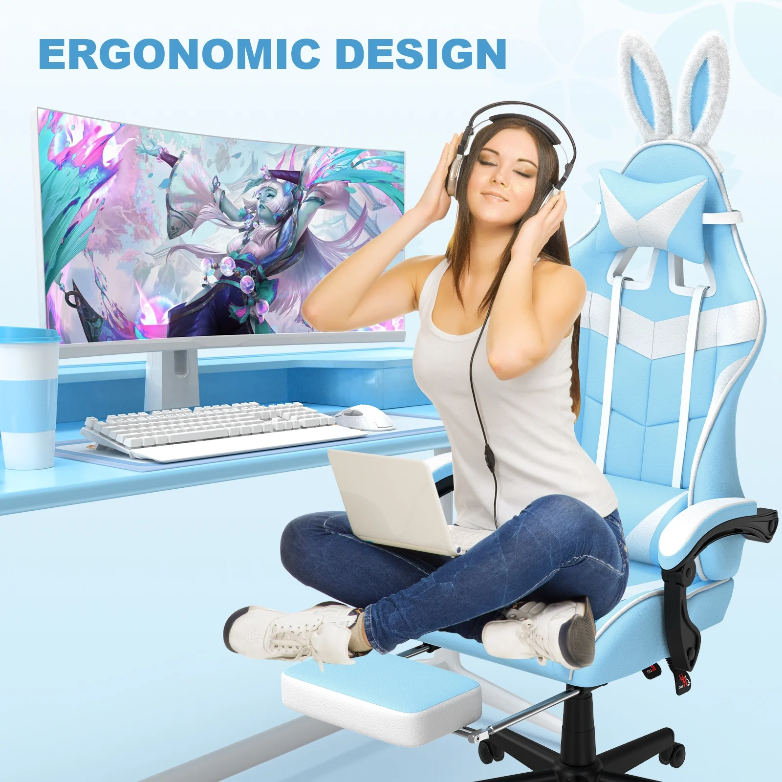 SOONTRANS Green Gaming Chair with Footrest, High Back Gamer Chair with Massage Lumbar Pillow, Gamer Computer Desk Chair (Green)