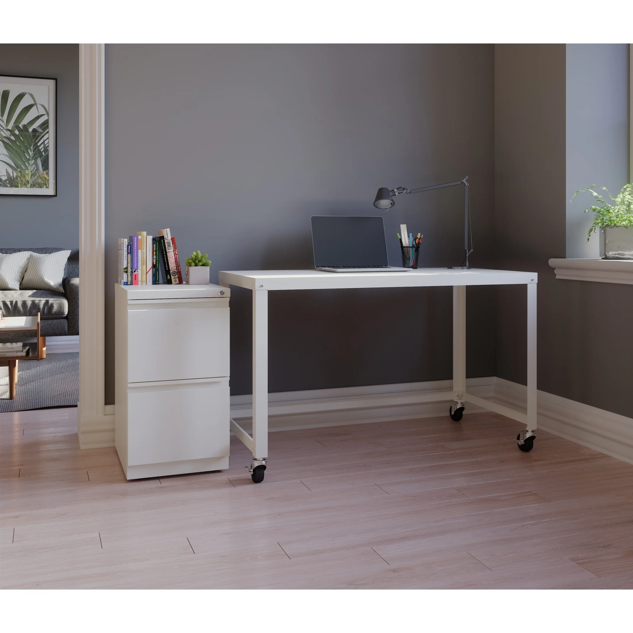 Space Solutions Ready-to-Assemble 48-inch Wide Mobile Metal Desk for Home Office, Navy
