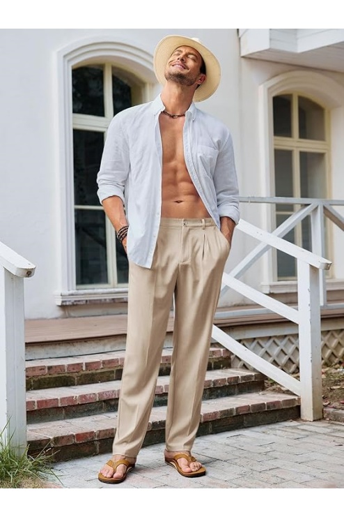 Mens Casual Pants Elastic Waist Lightweight
