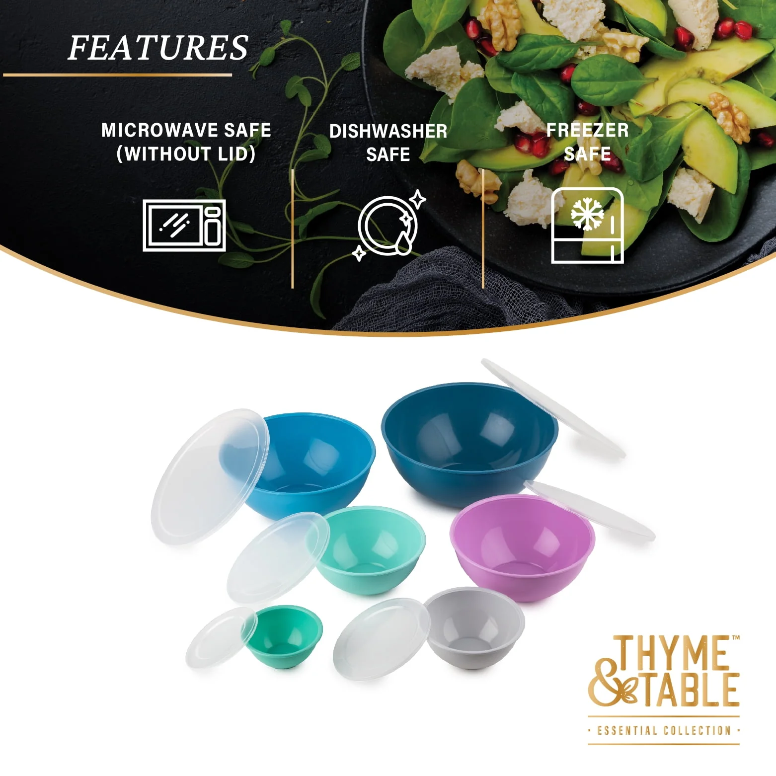 Thyme & Table Round Mixing Bowls, 12-Piece Set, Multi-Color