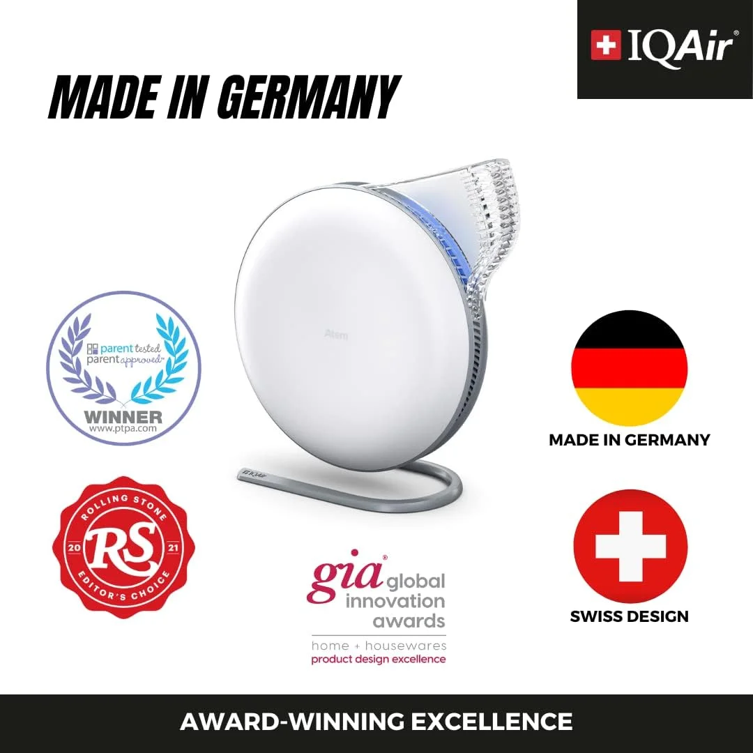 IQAir Atem Desk Personal HyperHEPA Air Purifier - Filters 99% of allergens, asthma triggers, airborne pollutants, odors and gasses - Perfect for offices or other small rooms (White)