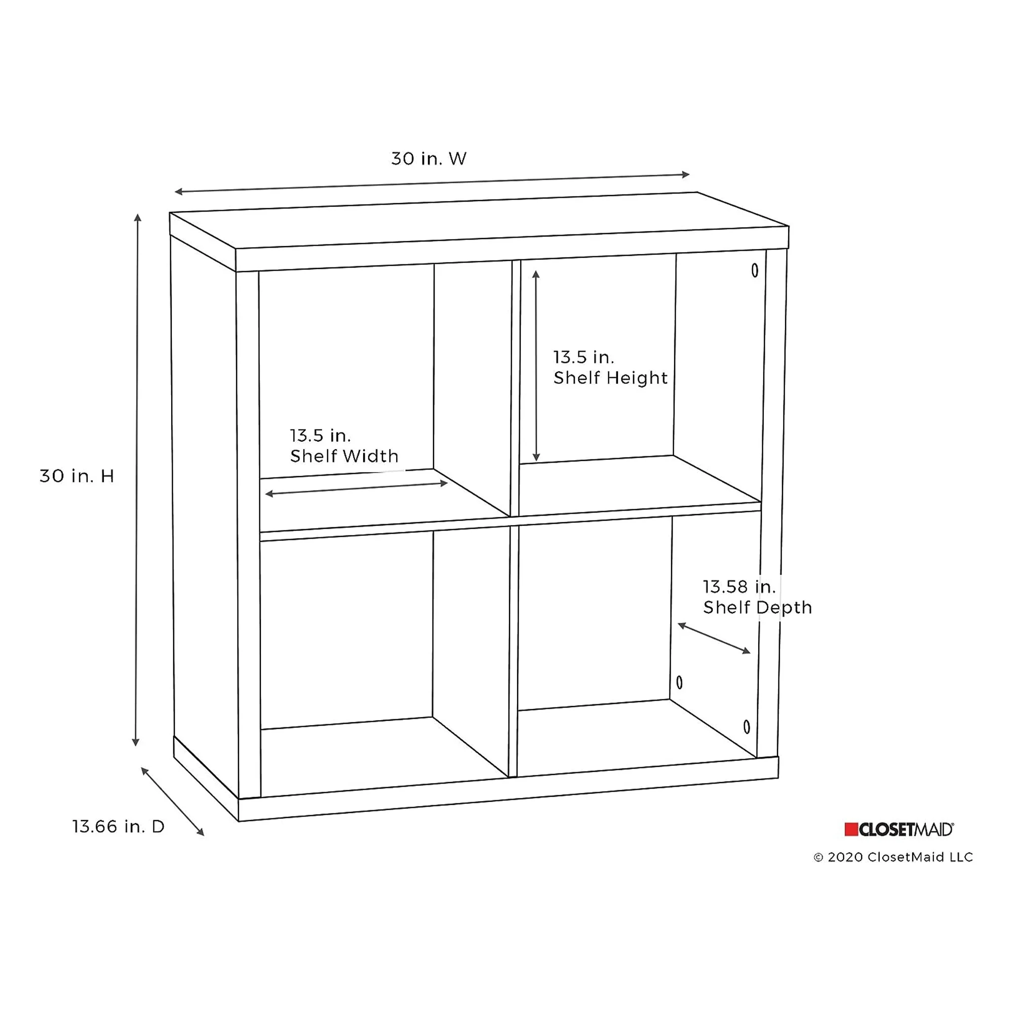 ClosetMaid 4 Cube Storage Shelf Bookshelf Organizer with Back Panel, Gray