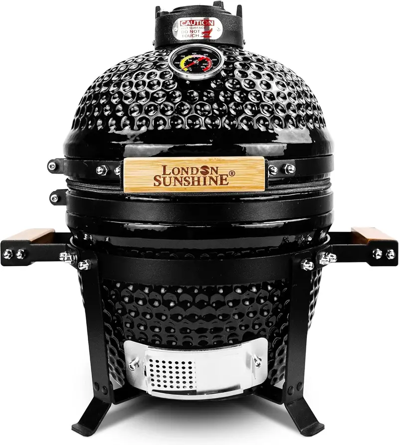 13-Inch Ceramic Kamado-Style Charcoal Grill – Compact Portable BBQ in Bold Red