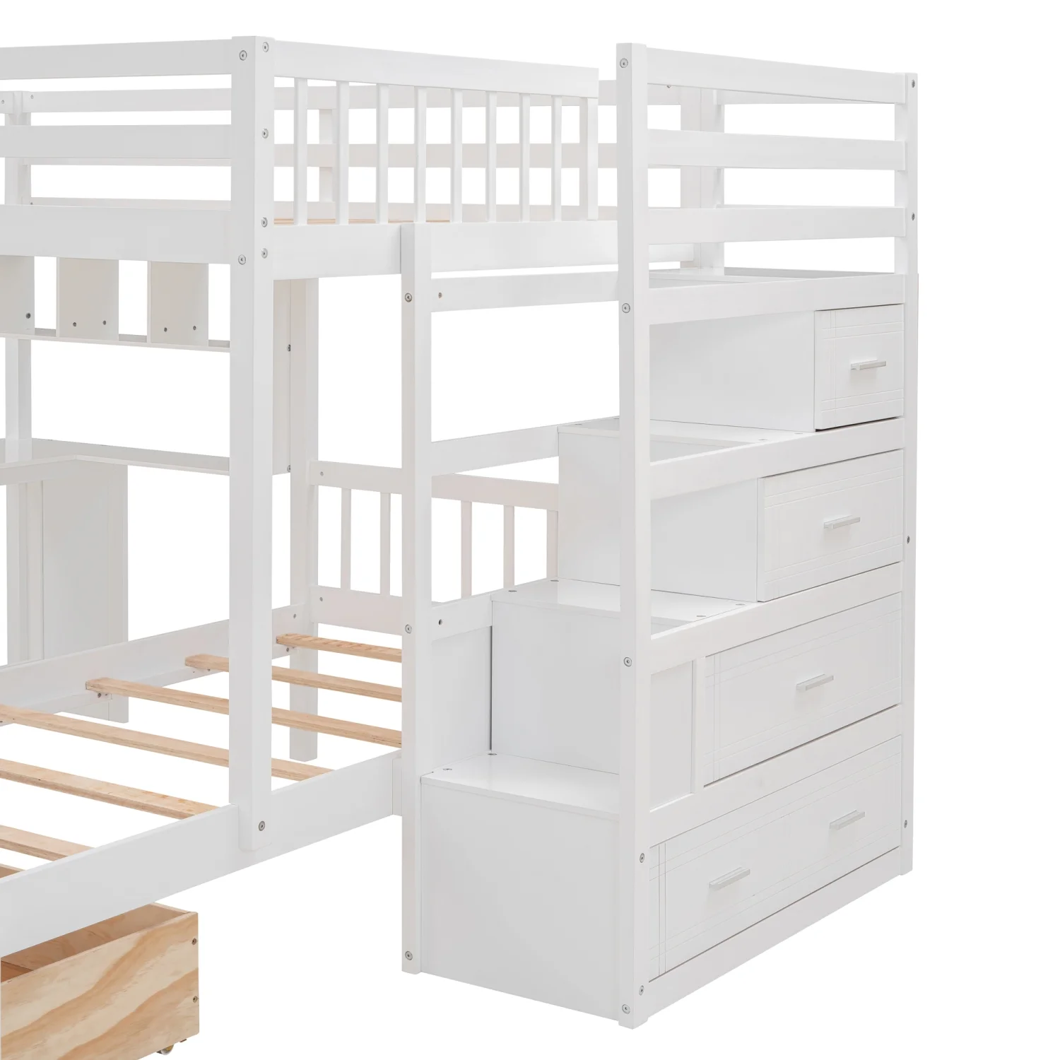 Harper & Bright Designs Full Over Twin Bunk Bed with Desk, Drawers and Shelves, L-Shaped Bunkbeds with Storage Staircase for Adults Bedroom, White