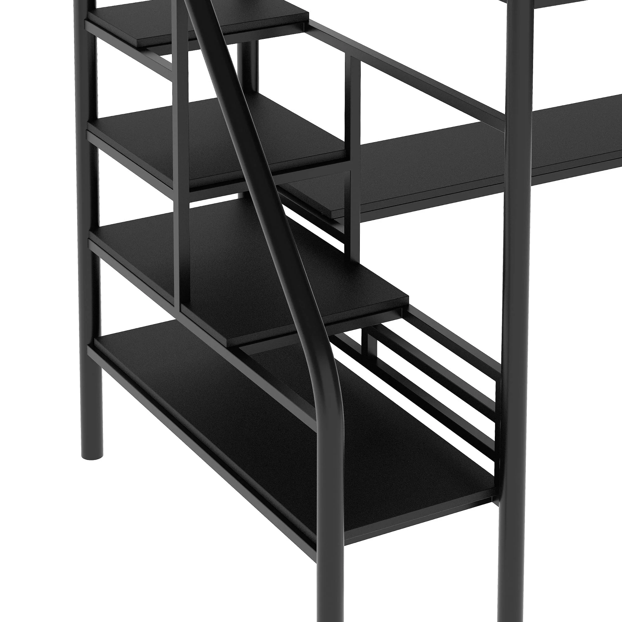 Euroco Metal Twin Size Loft Bed with Desk & Stairways for Child, Black