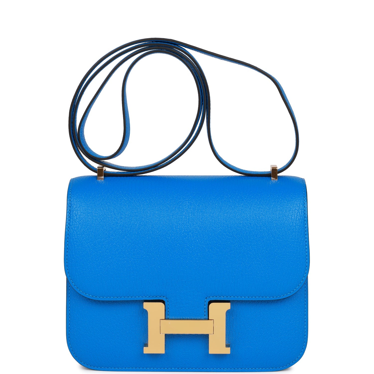 Constance 18 Bleu Hydra Chevre Gold Hardware