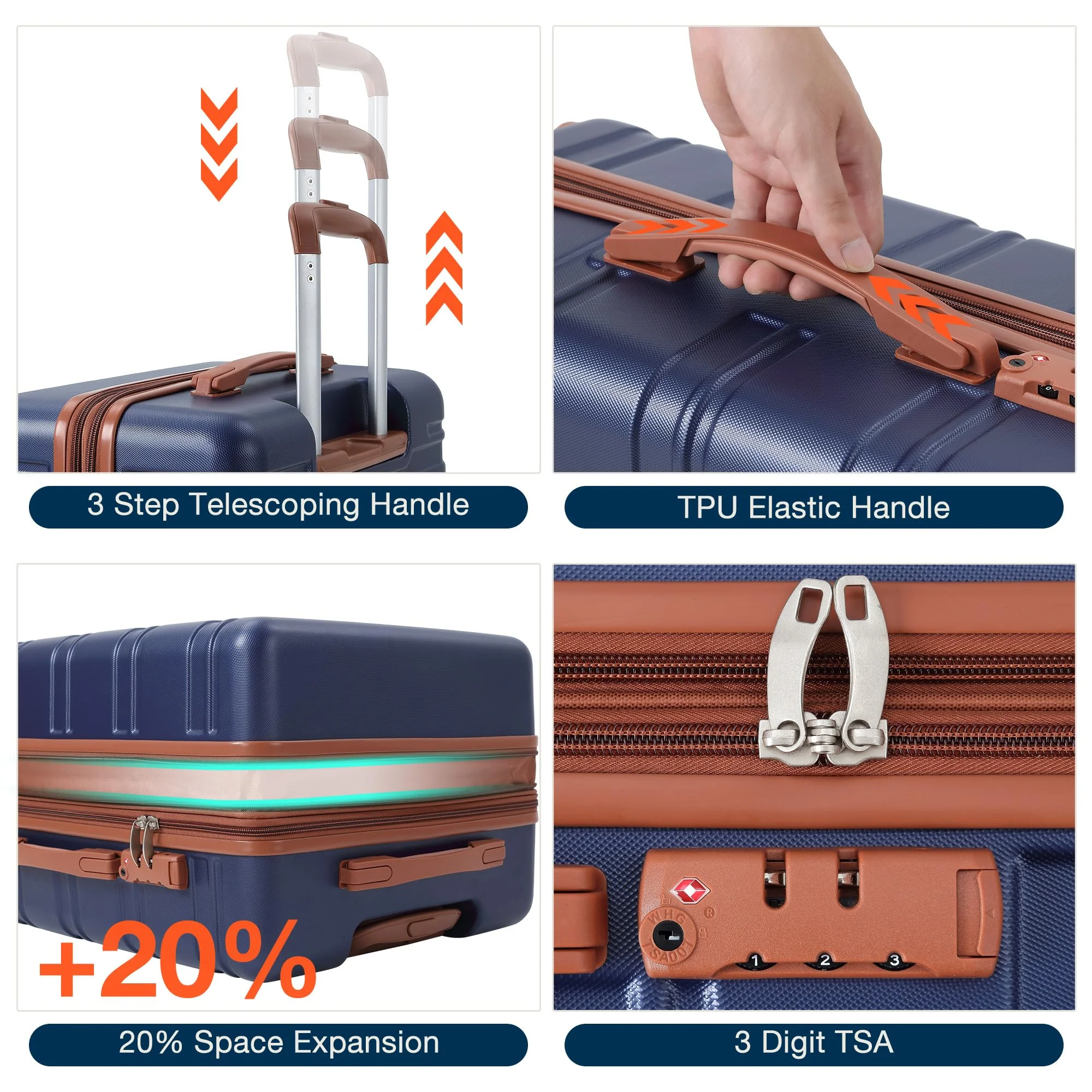 TROPOW Luggage Setss,Suitcases with Wheels,Luggage Expandable Suitcase 3 Piece Sets, Luggage Sets of 3 Piece Suitcase with Spinner Wheels, Hardshell Luggage 3 Piece Sets(20