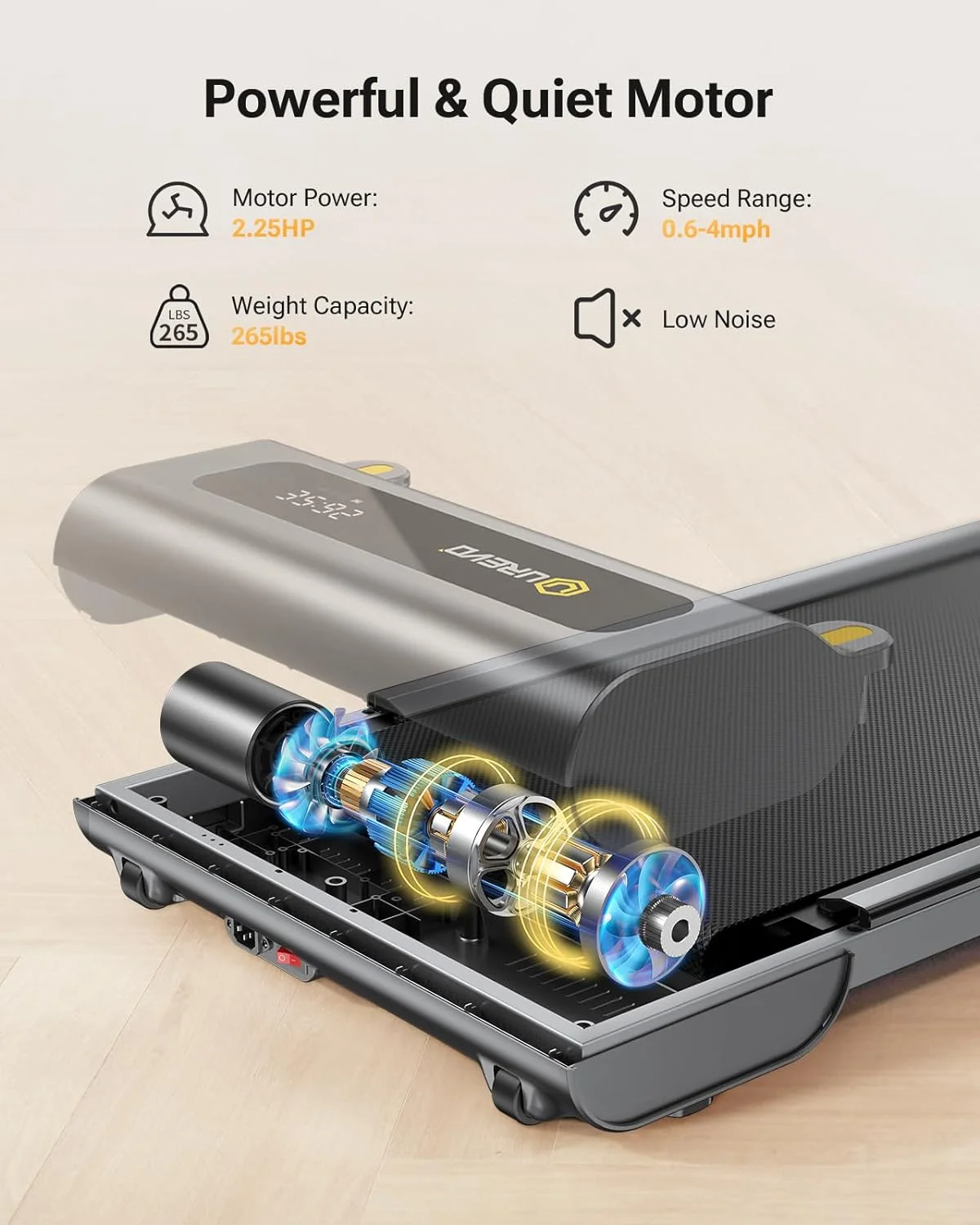 UREVO Under Desk Treadmill, Walking Pad Treadmills for Home, Portable Walking Treadmill 2.25HP, Walking Jogging Machine with 265 lbs Weight Capacity Remote Control LED Display