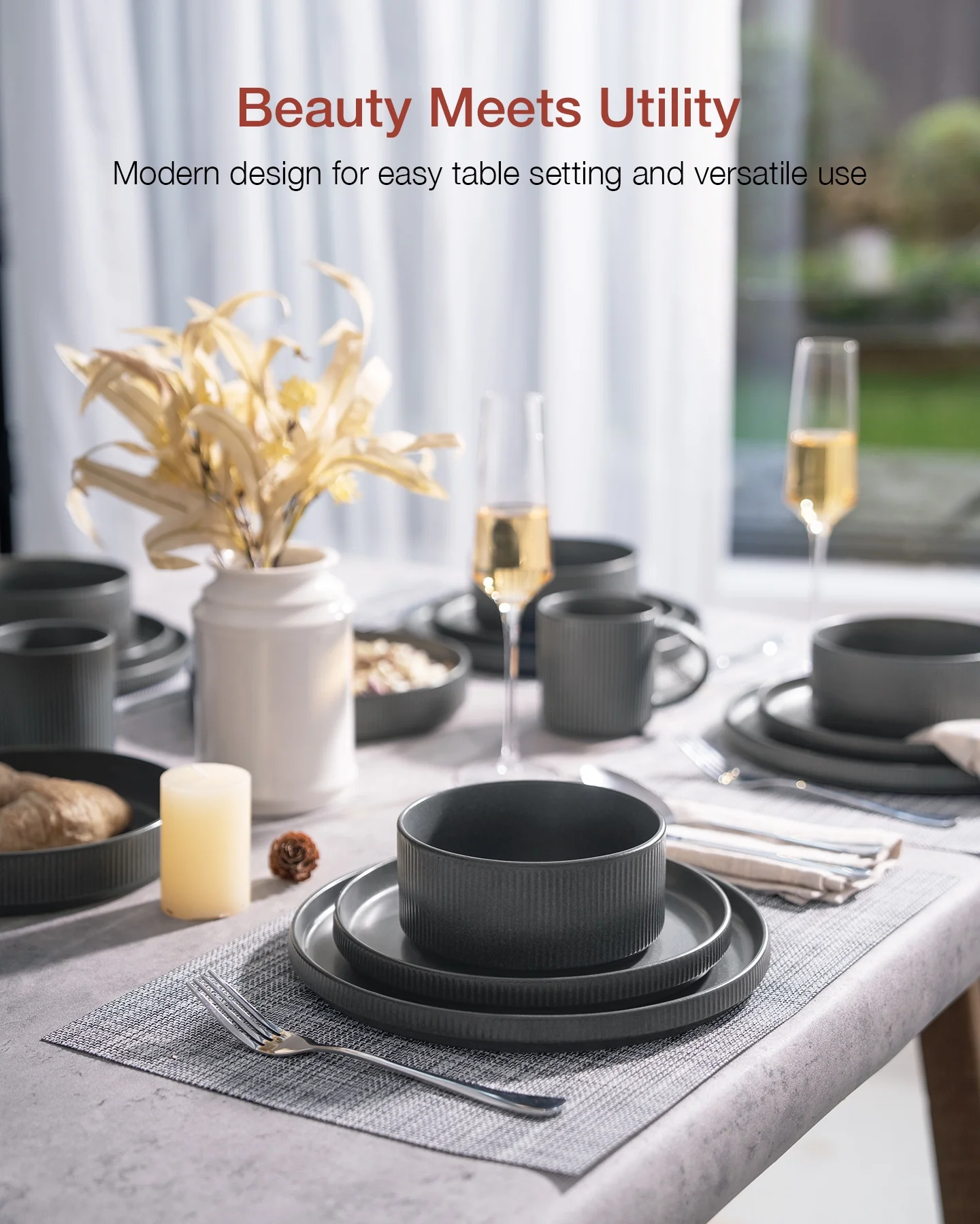 Famiware Star Stoneware Dinnerware Sets, Plates and Bowls Set for 4, 12 Piece Dish Set, Cappuccino White