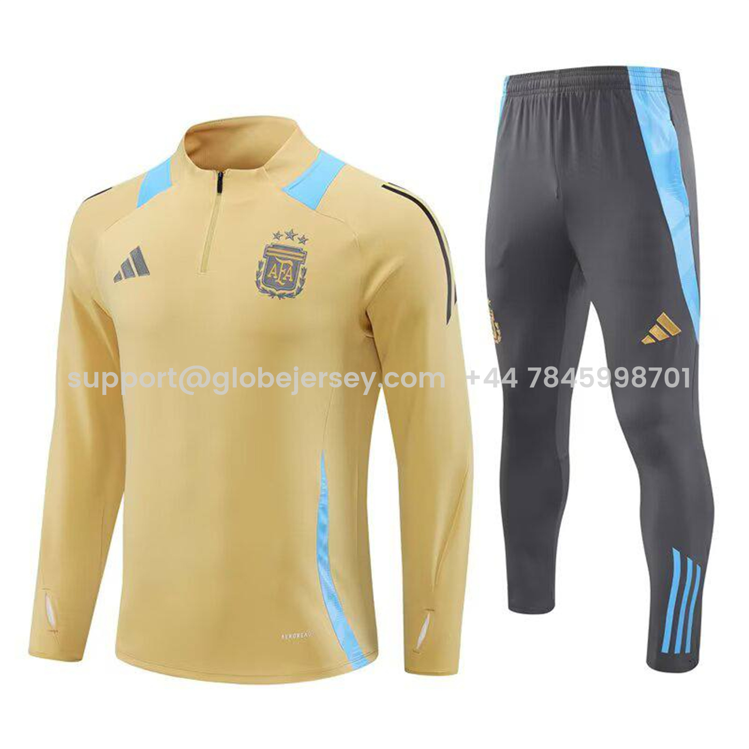 Argentina 25-26 Long Sleeve Training Set - Gold Top and Grey Pants