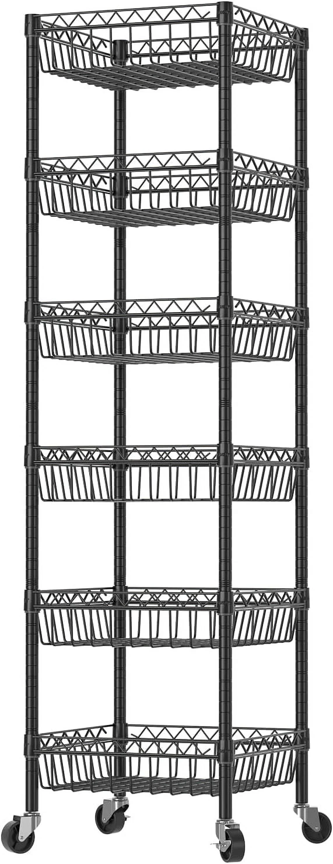 6 Tier Wire Shelving Unit with Wheels Baskets Storage Rack Corner Shelves Adjustable Shelf Closet Bathroom Organizers Metal Pantry Kitchen Garage Laundry Room 13.5