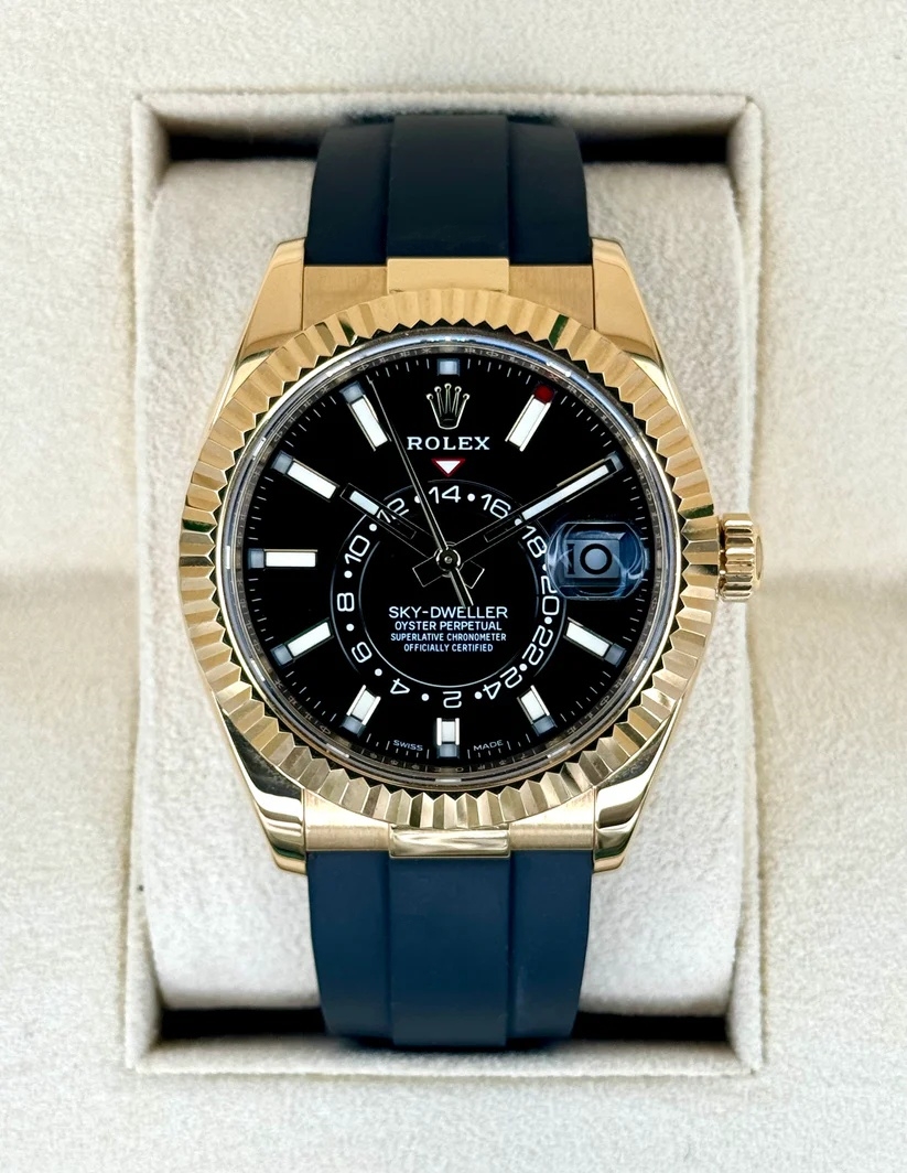 【Super Clone】RLX  Sky-Dweller 42mm Yellow Gold Black Dial Oysterflex - 336238