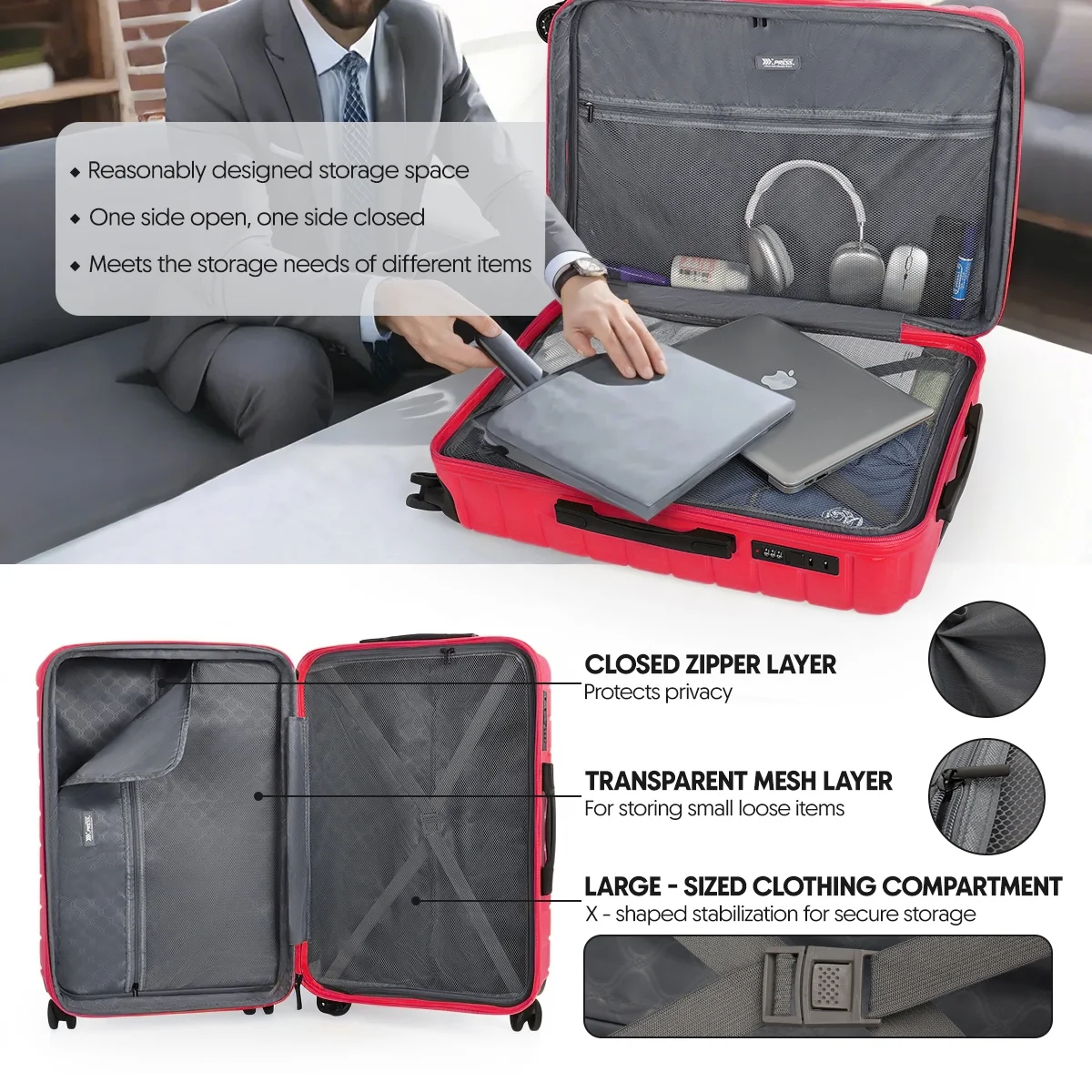 3 Piece Hardshell Luggage Set Expandable Hardside Suitcase with Spinner Wheels and TSA Lock, Lightweight Carry on and Checked Luggage 20