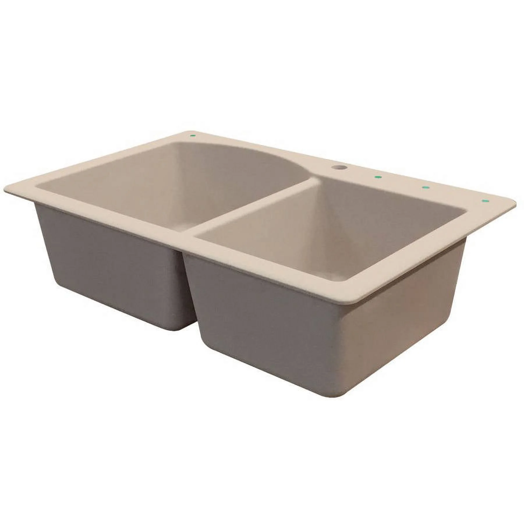 Transolid Aversa 33in x 22in silQ Granite Drop-in Double Bowl Kitchen Sink with 3 BDE Faucet Holes, In Cafe Latte