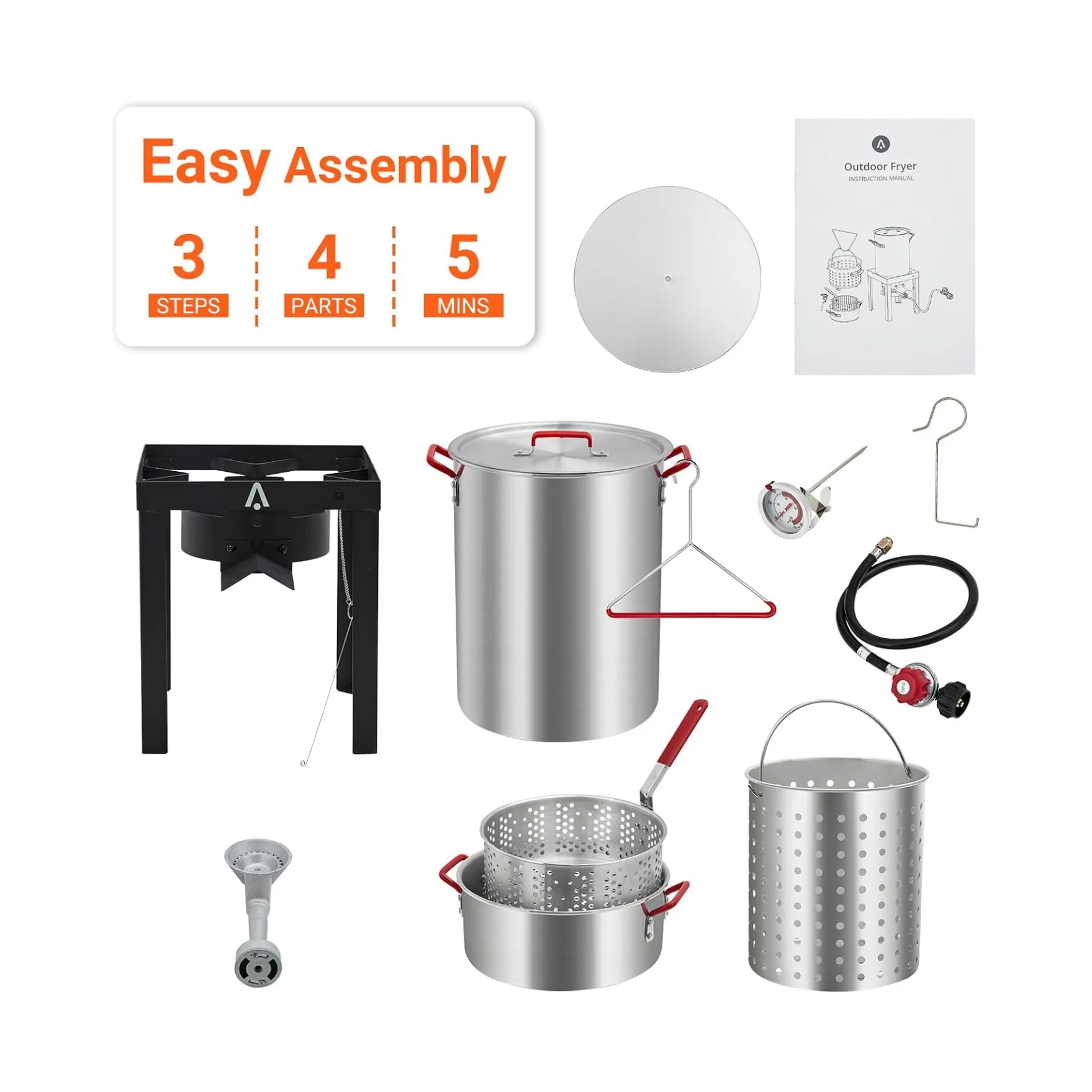 30 QT Turkey Fryer Cooker Set and 10 QT Kit,Home 50,000 BTU Aluminum Turkey Deep Fryer and Propane Burner Kit, Outdoor Propane Deep Fryers Stove Burner Stand, Baskets, Marinade Injector, Temperature Gauge