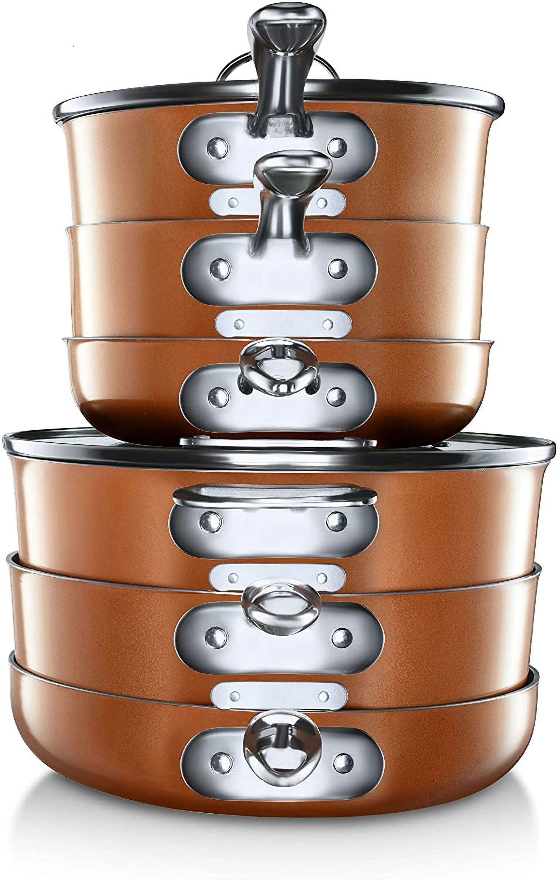 Gotham Steel Stackmaster 5 Piece Stackable Ultra Nonstick Pots and Pans Set with Glass Lids, Dishwasher Safe, Oven Safe - As Seen on TV