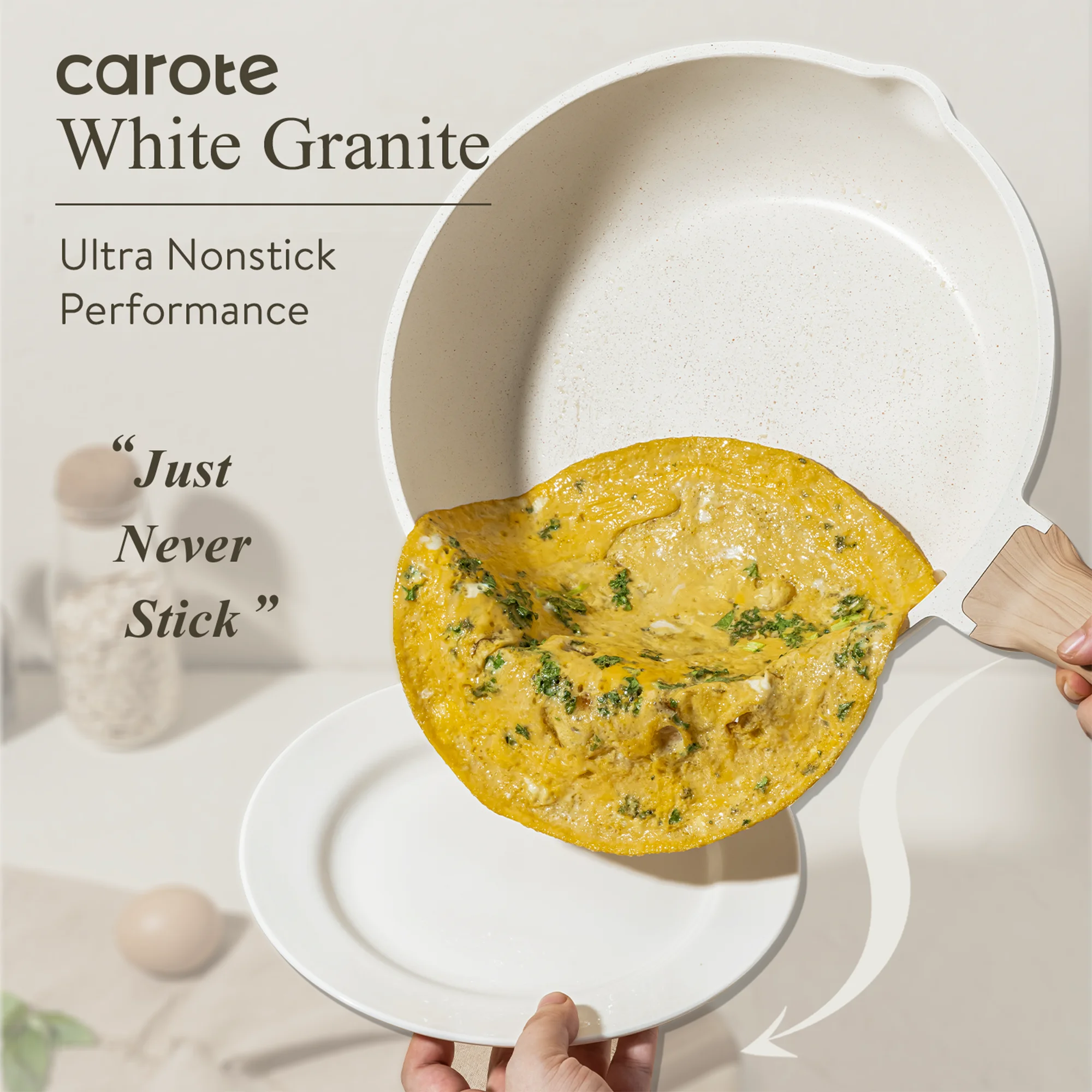 Carote 19 Pcs Nonstick Cookware Sets, Granite Pots and Pans Set Non Stick, White
