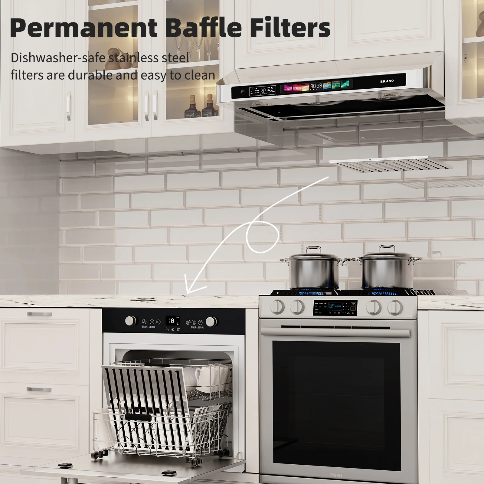Brano 30 Inch 900 CFM Ducted Under Cabinet Range Hood in Stainless Steel with Voice, Gesture, and Touch Control