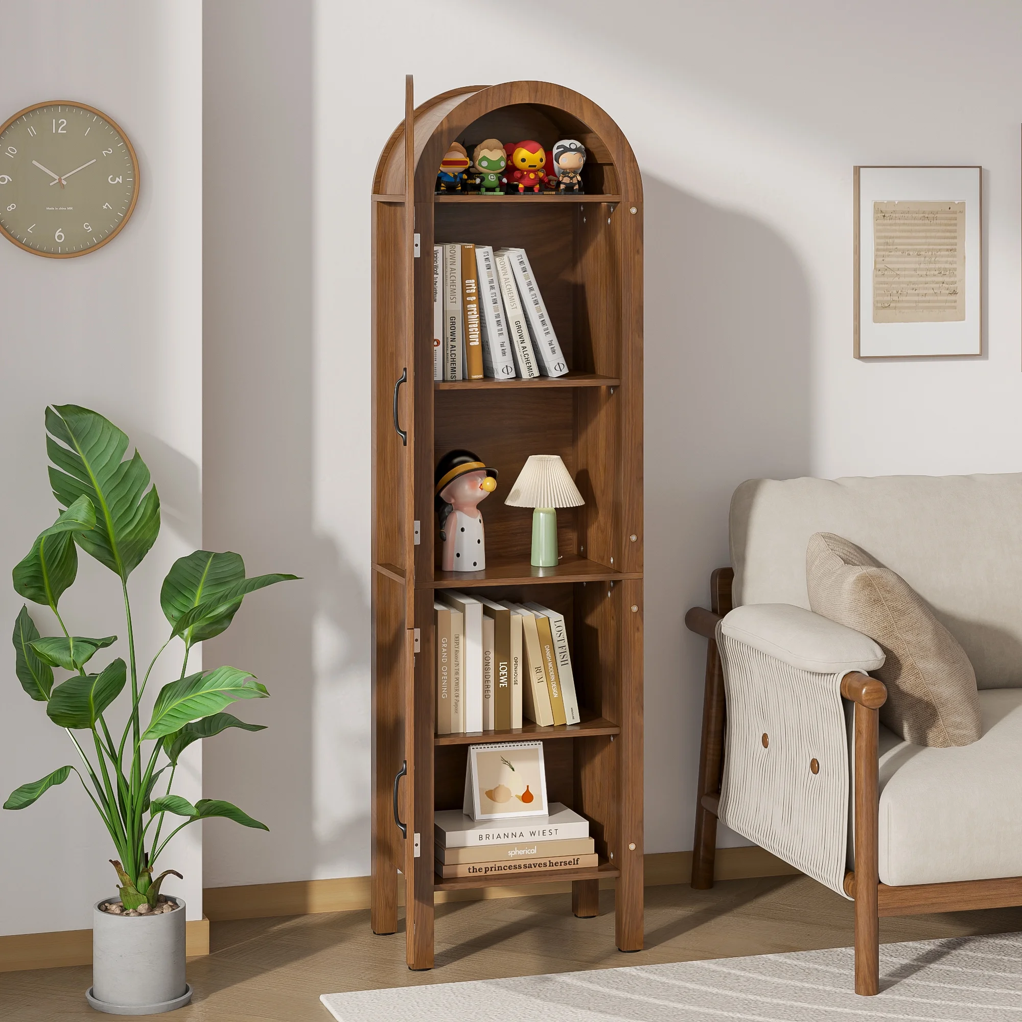 Fiogmub Tall Arched Storage Display Cabinet, Arched Pantry Cabinet with Doors, Acrylic Glass Doors