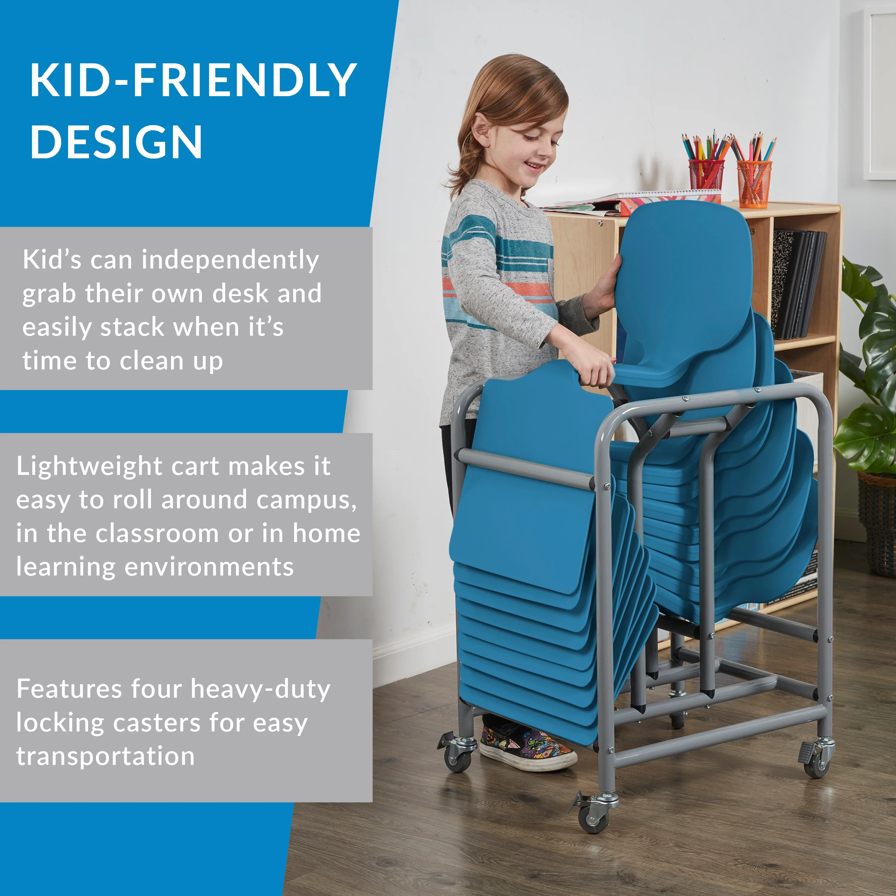 ECR4Kids The Surf Portable Lap Desk with Mobile Storage Cart, Blue, 10-Pack