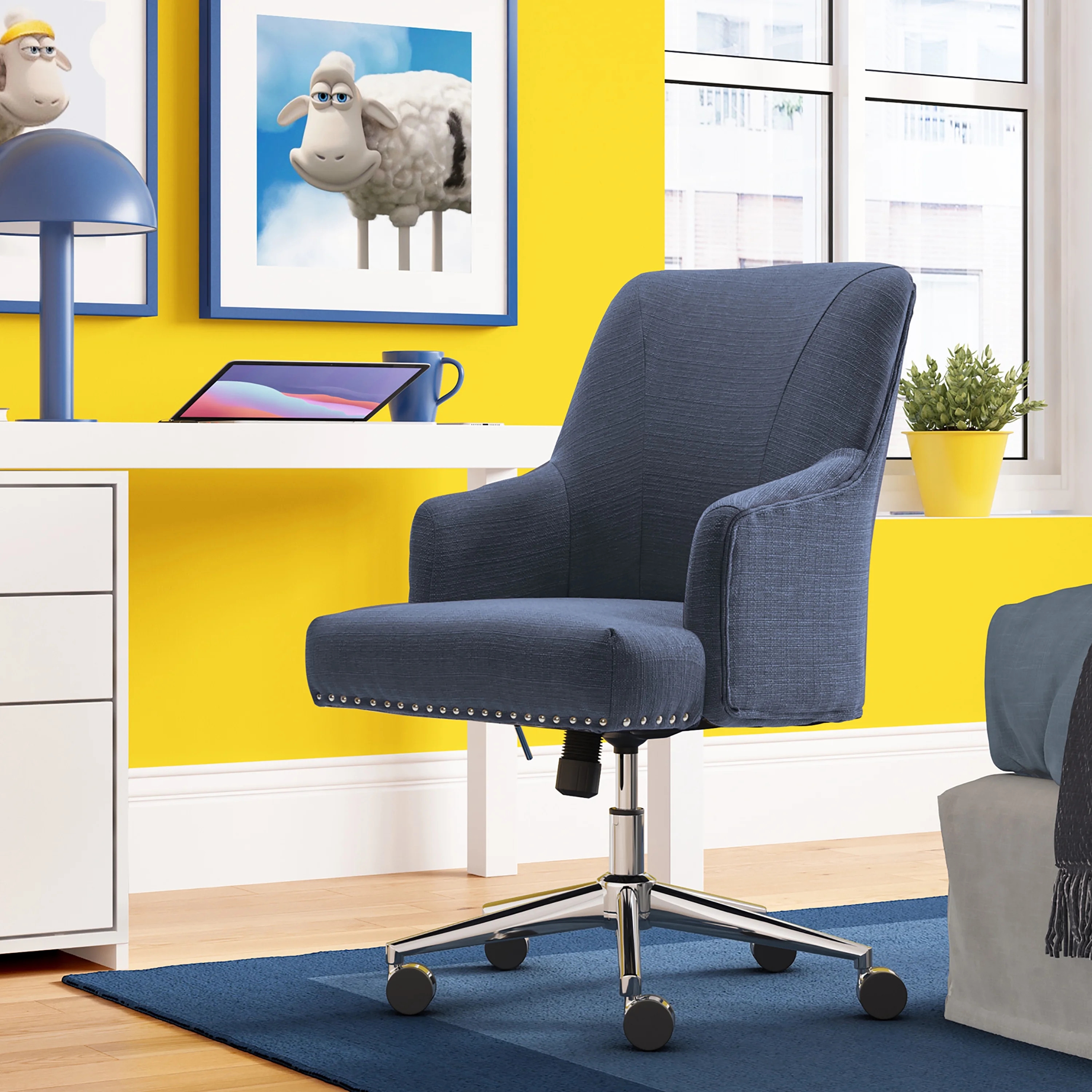 Serta Leighton Home Office Desk Chair Chrome Nailheads Twill Fabric Lilac Purple