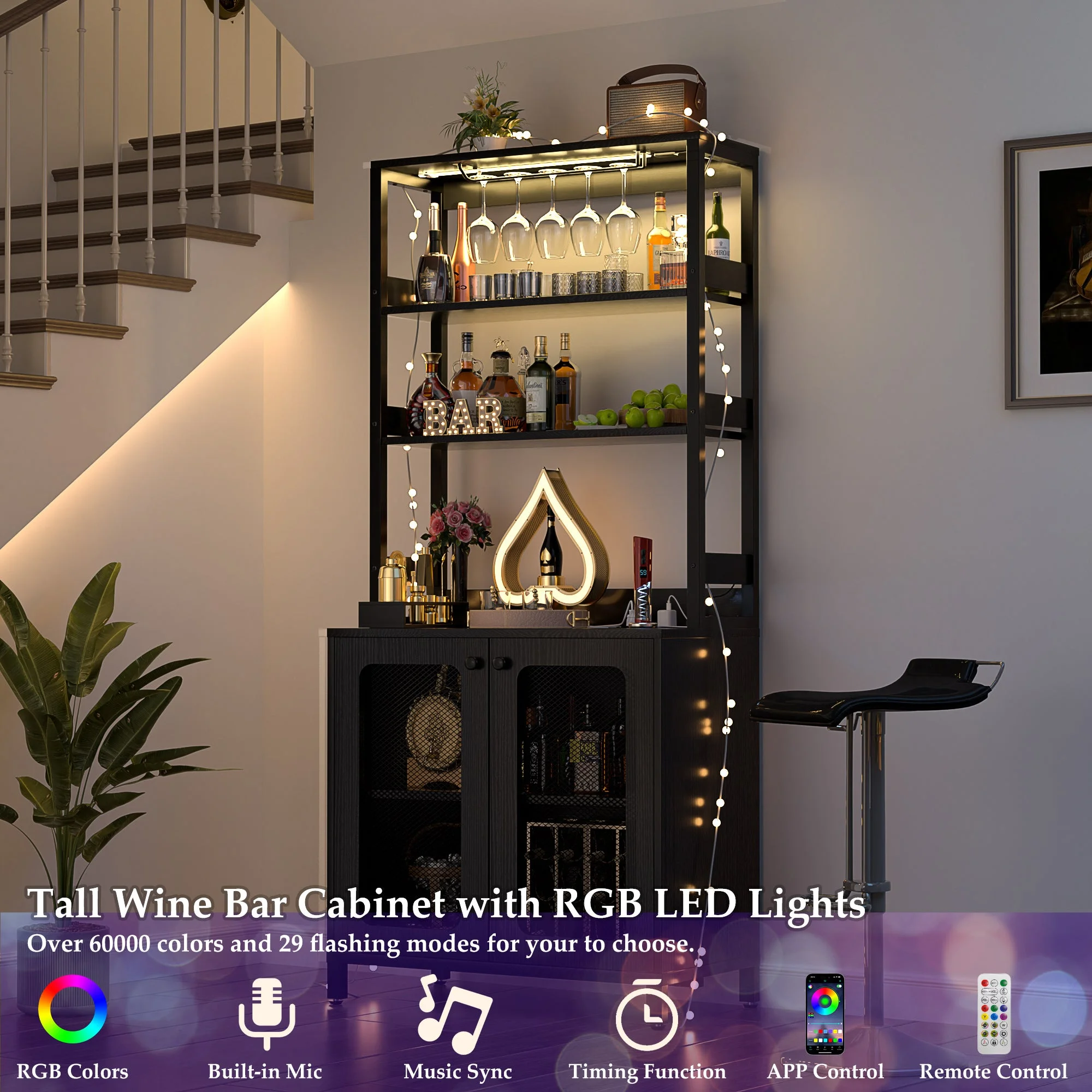 Homieasy Bar Cabinet with Power Outlets, 67