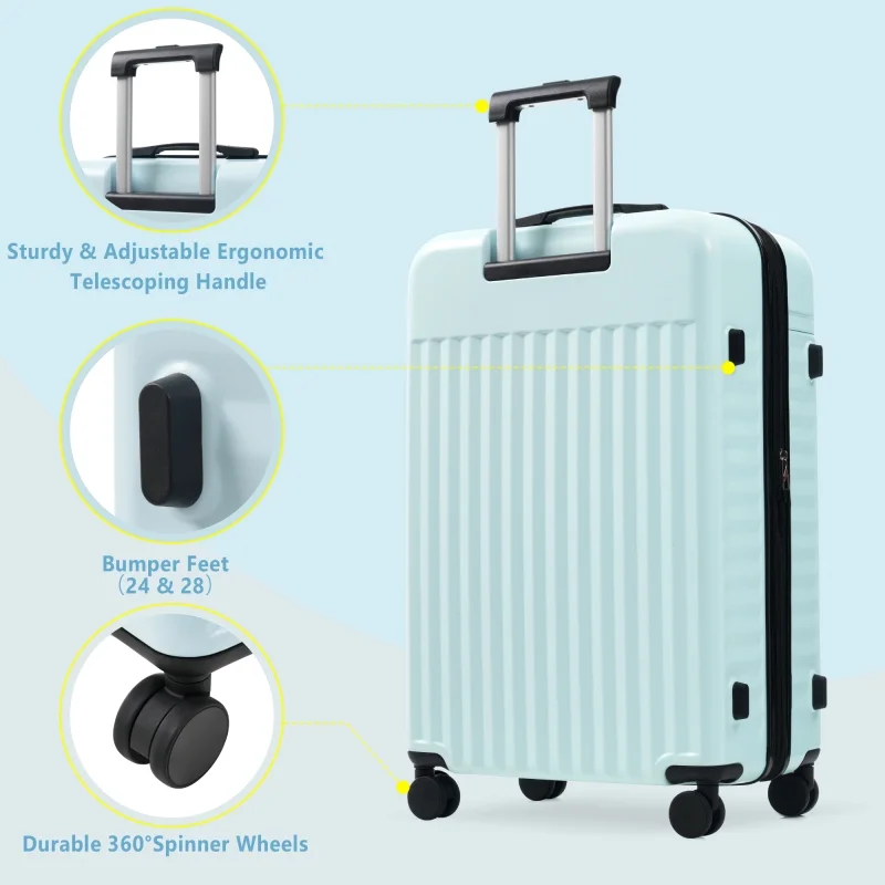 Front Opening Luggage Set 3 Piece, Hardside Carry on Suitcase with USB Port, Expandable Luggage with Handle Bag Spinner Wheels TSA Lock