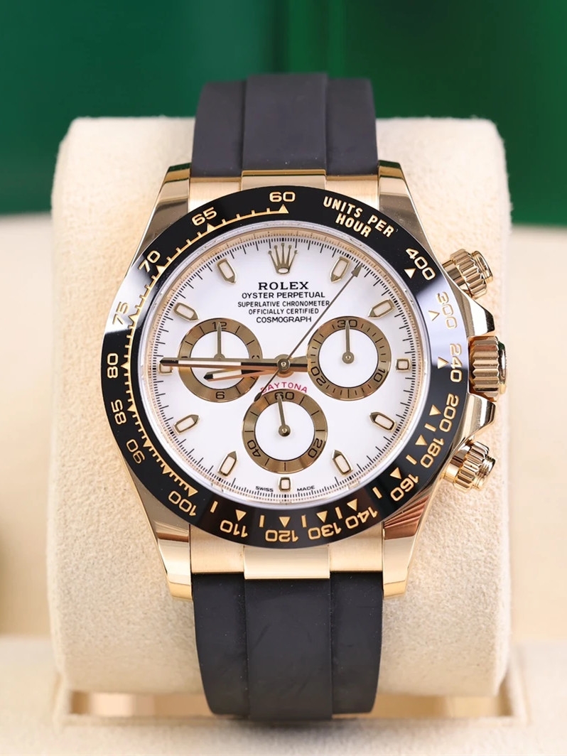 【Super Clone】Rolex Daytona Yellow Gold / Ceramic / White / Oysterflex  m126518ln-0002