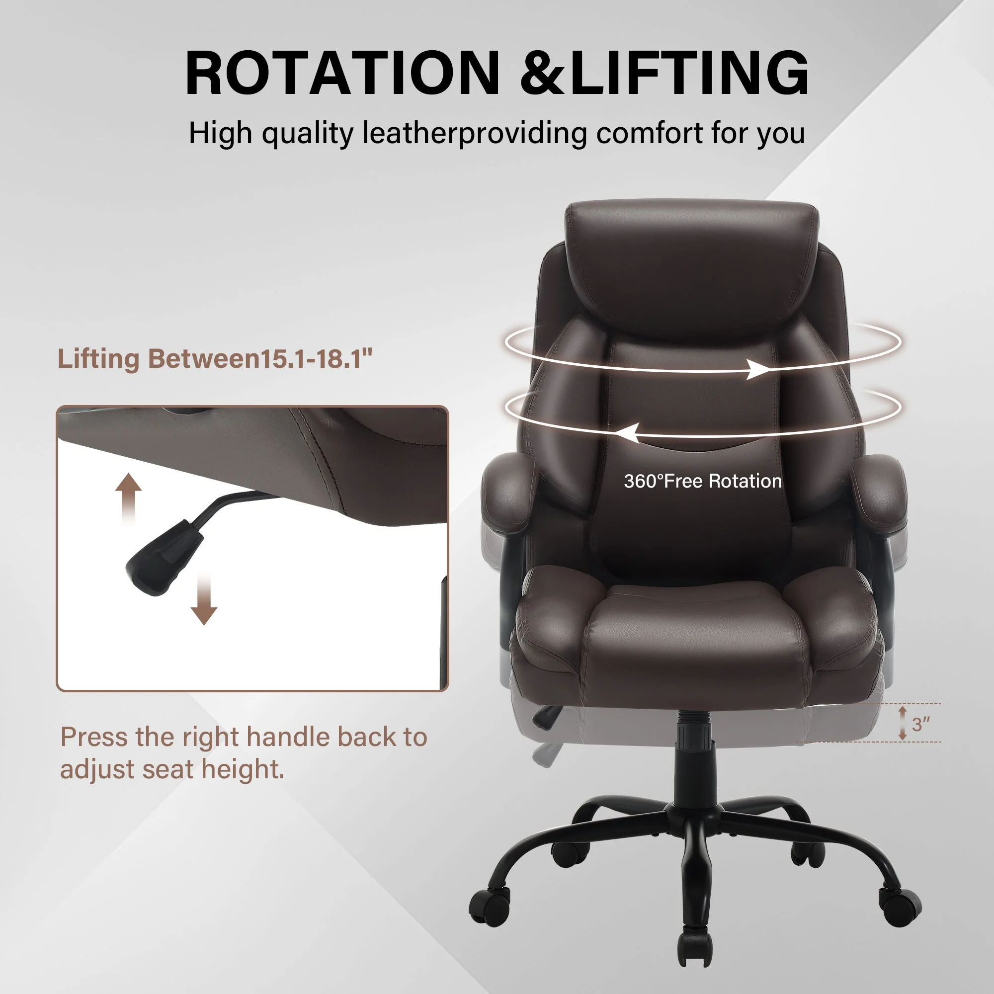 JONPONY Big and Tall Office Chair 500LBS Wide Seat Ergonomic Computer Desk Chair High Back Executive Leather Chair Adjustable Task Chair Lumbar Back Support 8 Hours Heavy Duty Design,Black