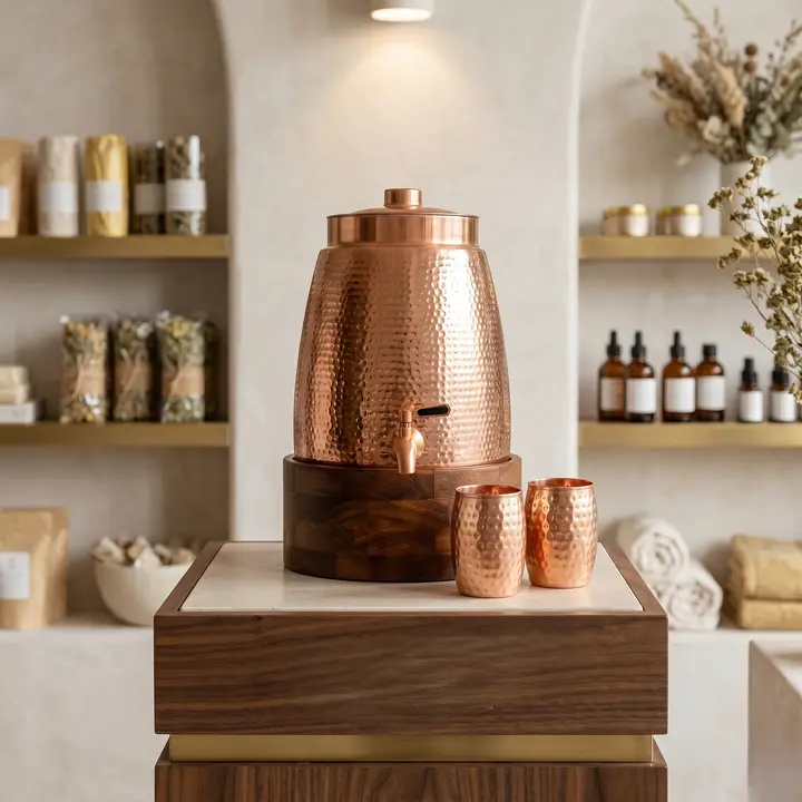 Cleo Copper Cascade Dispenser with 2 Glasses and Stand  169 oz