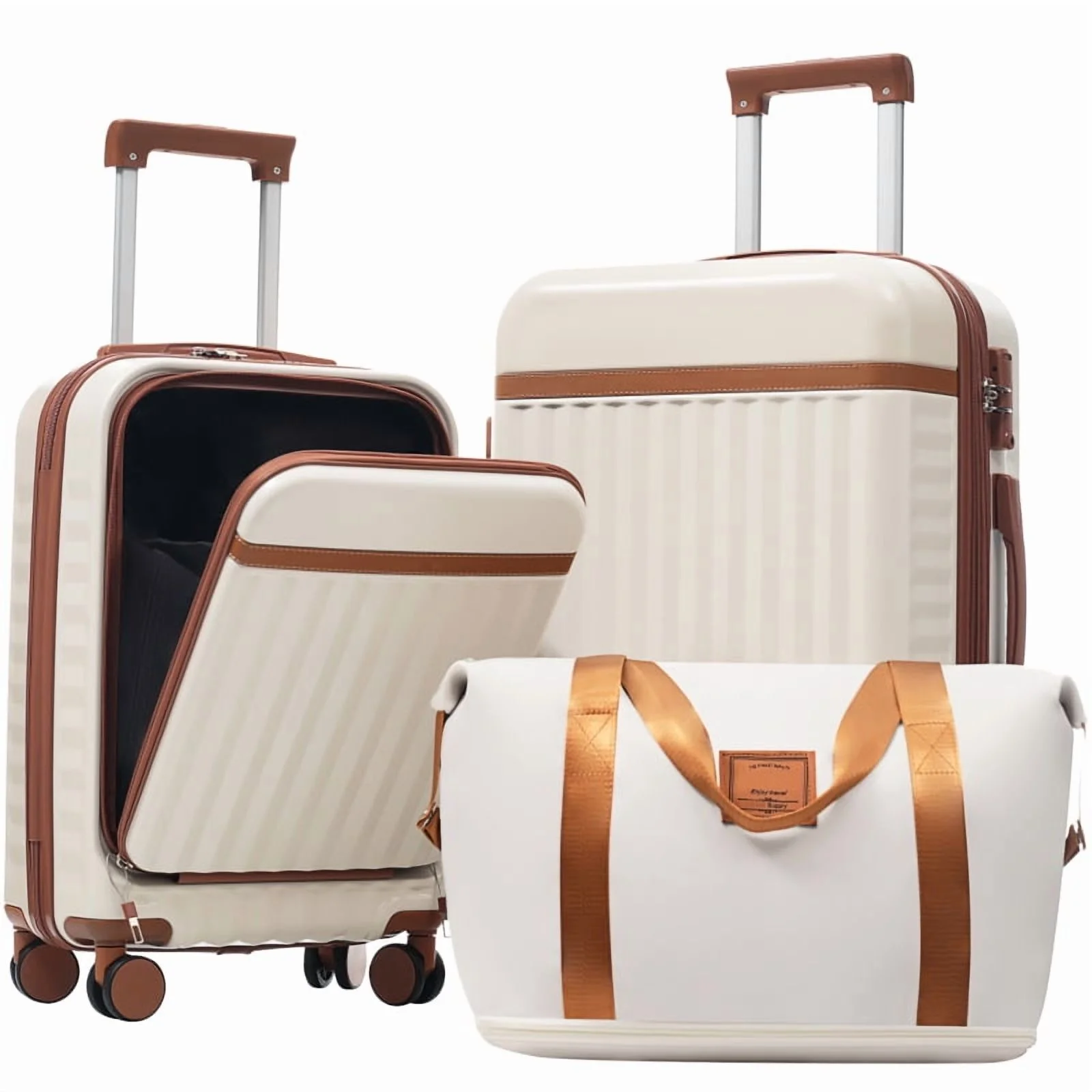 Front Opening Luggage Set 3 Piece, Hardside Carry on Suitcase with USB Port, Expandable Luggage with Handle Bag Spinner Wheels TSA Lock