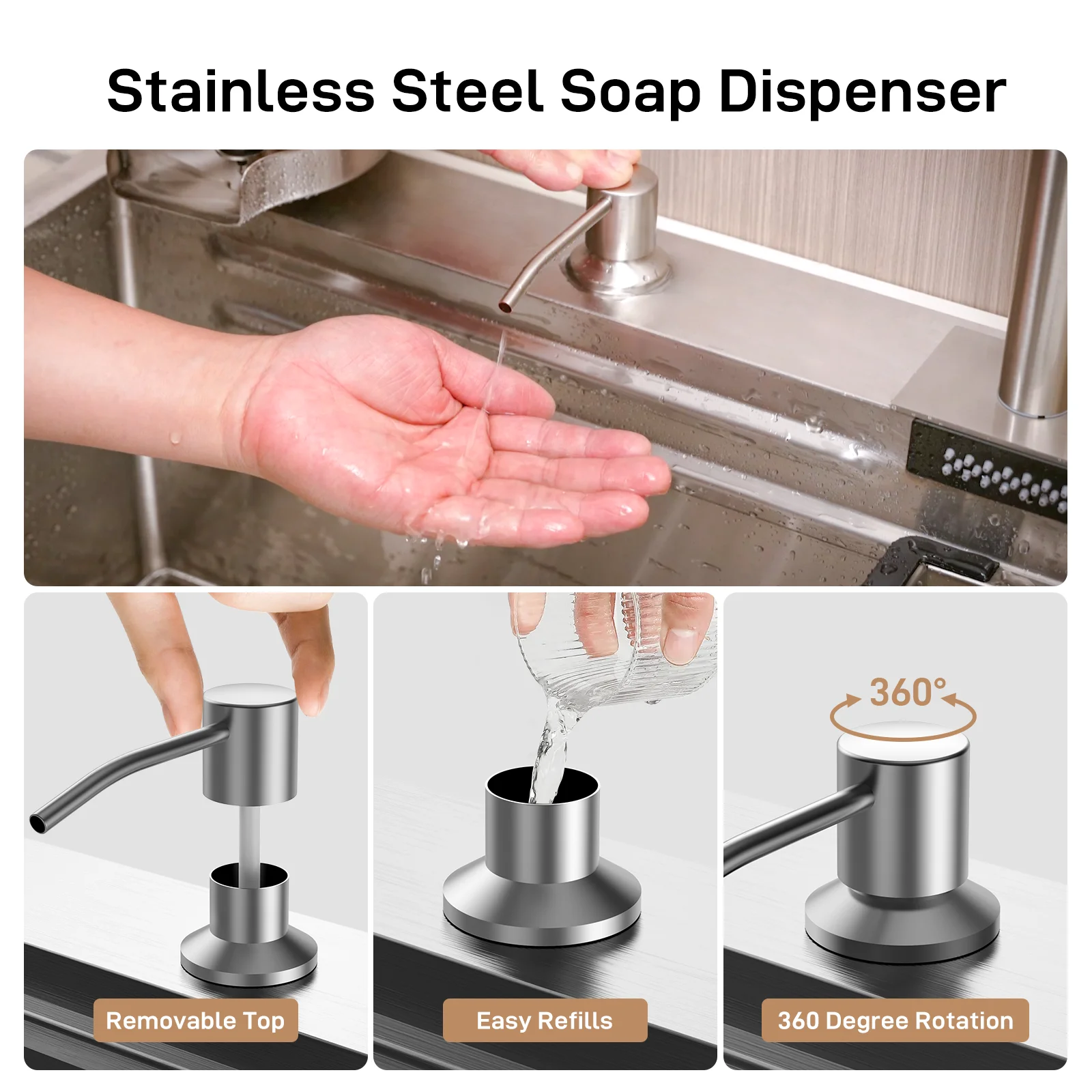 Whizmax Kitchen Sink, 30 Inch Brushed Nickel Waterfall Kitchen Sink Set, 304 Stainless Steel Single Bowl Family and Bar Sinks with Full set Accessories - Brushed Nickel 30 * 22 Inch Standard Size