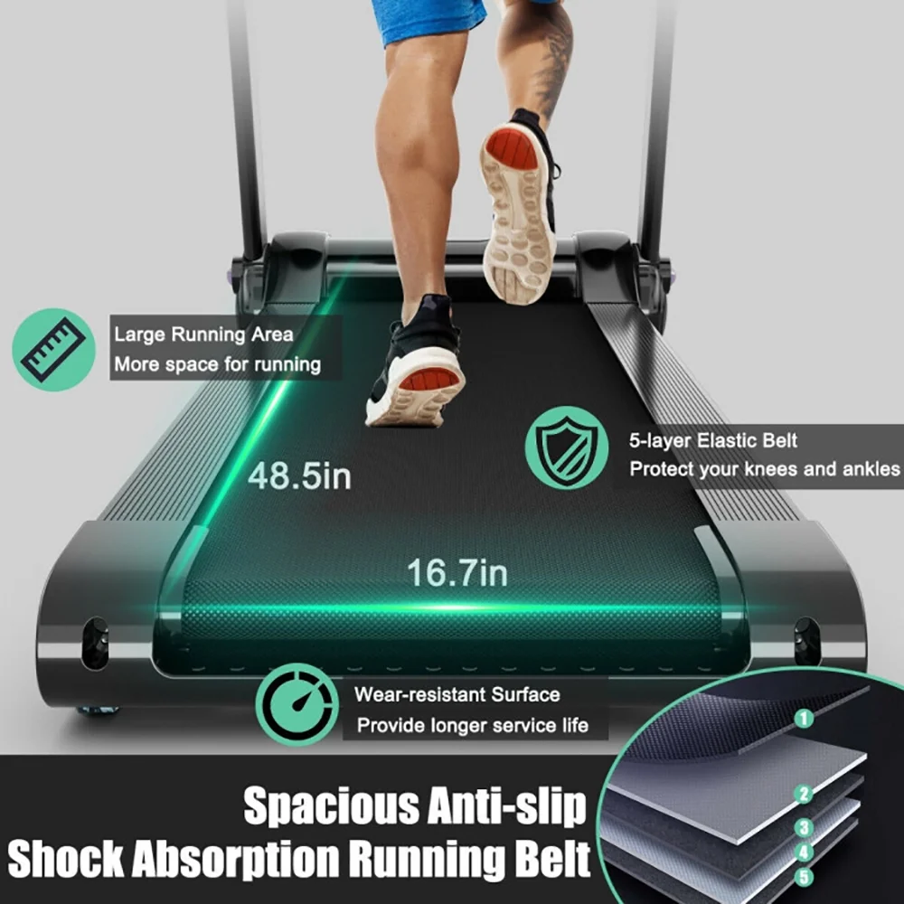 Topcobe 3HP Electric Folding Treadmill with Bluetooth Speaker, Under Desk Walking Pad Treadmill, Walking Pad with Handle Bar, Silver