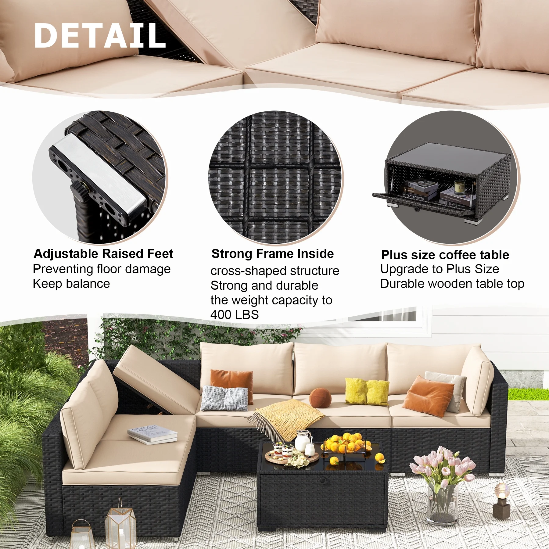 HOMREST 7 Pieces Outdoor Patio Furniture Set with 44