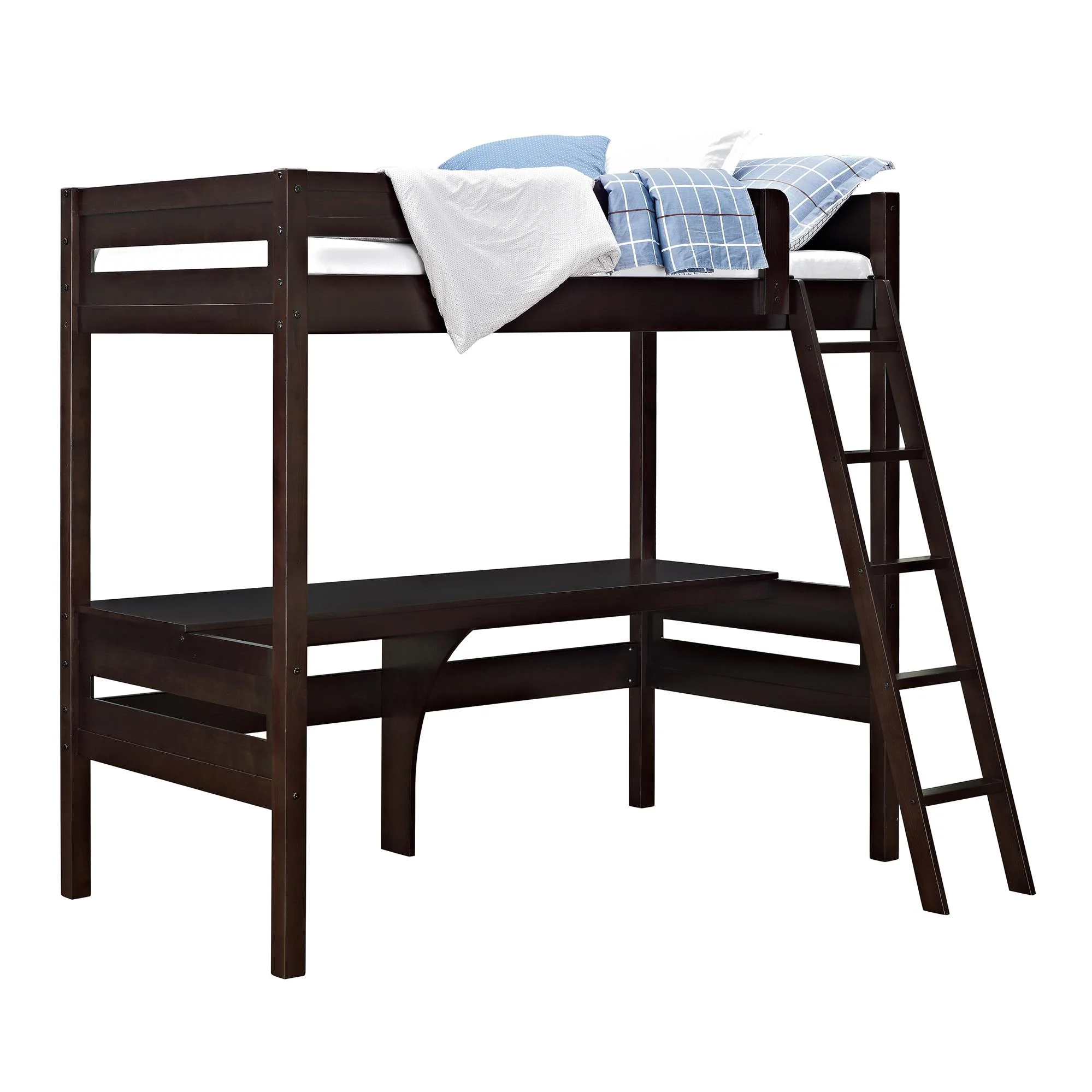 DHP Harlan Twin Size Loft Bed with Desk and Ladder, Espresso