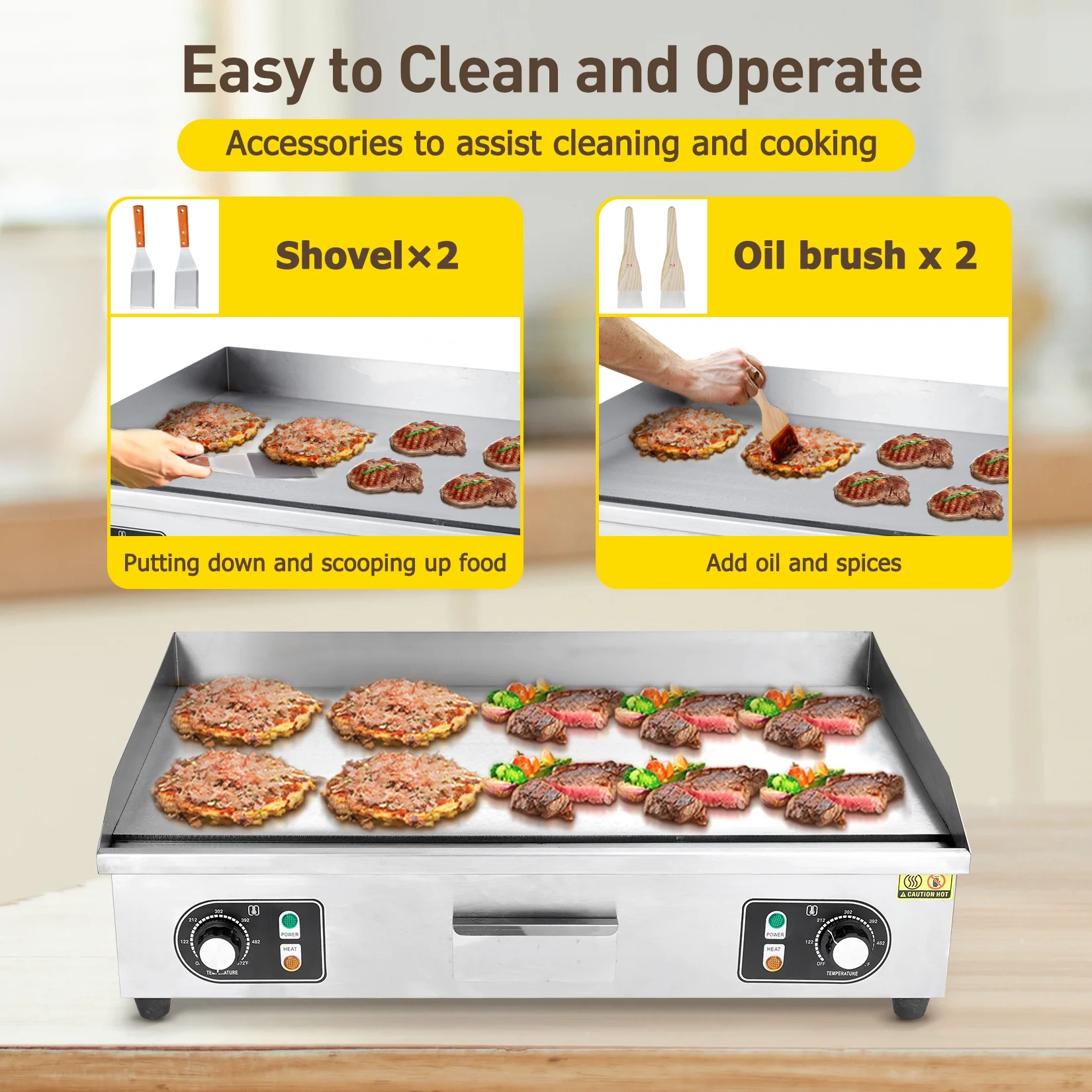 EastVita 22-Inch Commercial Electric Countertop Grill, Non-Stick Electric Grill Plate, Temperature Control 122��F-572��F, 1600W Electric Grill Pan