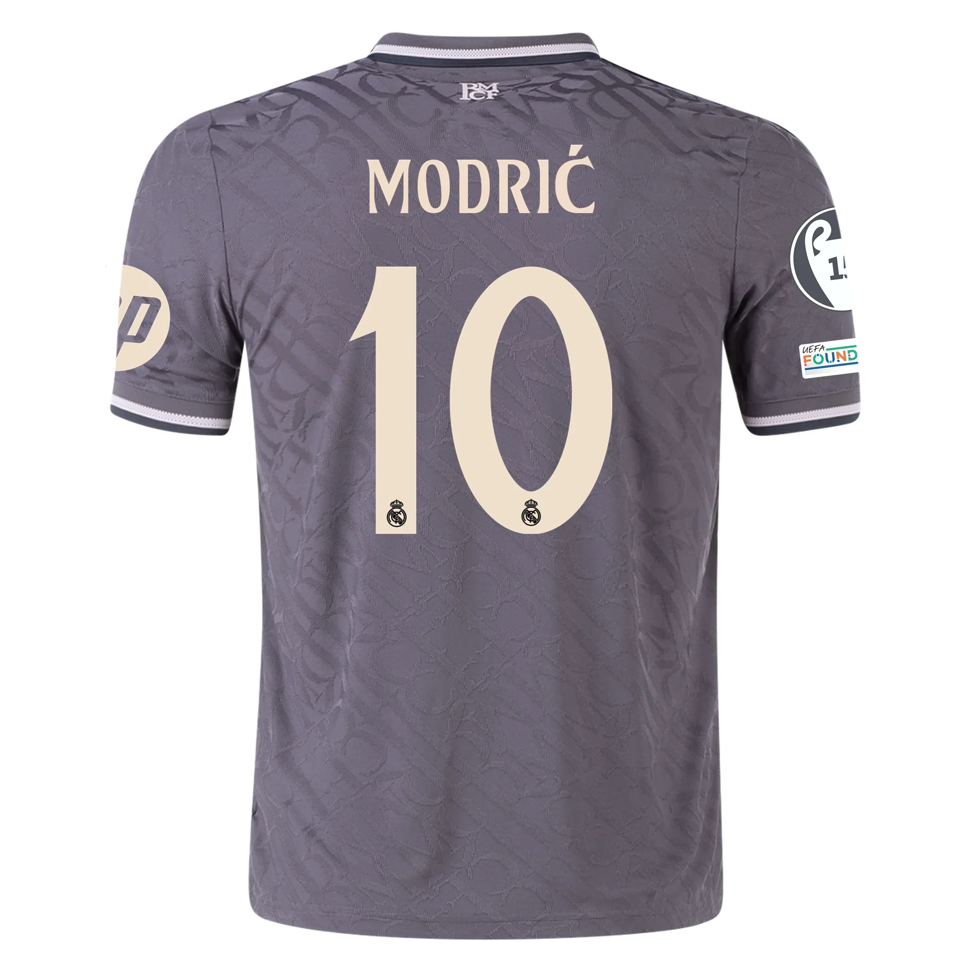 adidas Men's Real Madrid Authentic Luka Modric Third Jersey w/ Champions League Patches 24/25 (Charcoal)