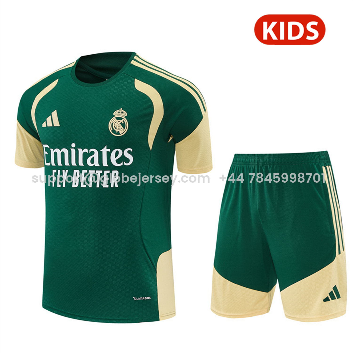 Real Madrid 26-27 Kids Short-Sleeve Training Set - Green Top & Green Shorts