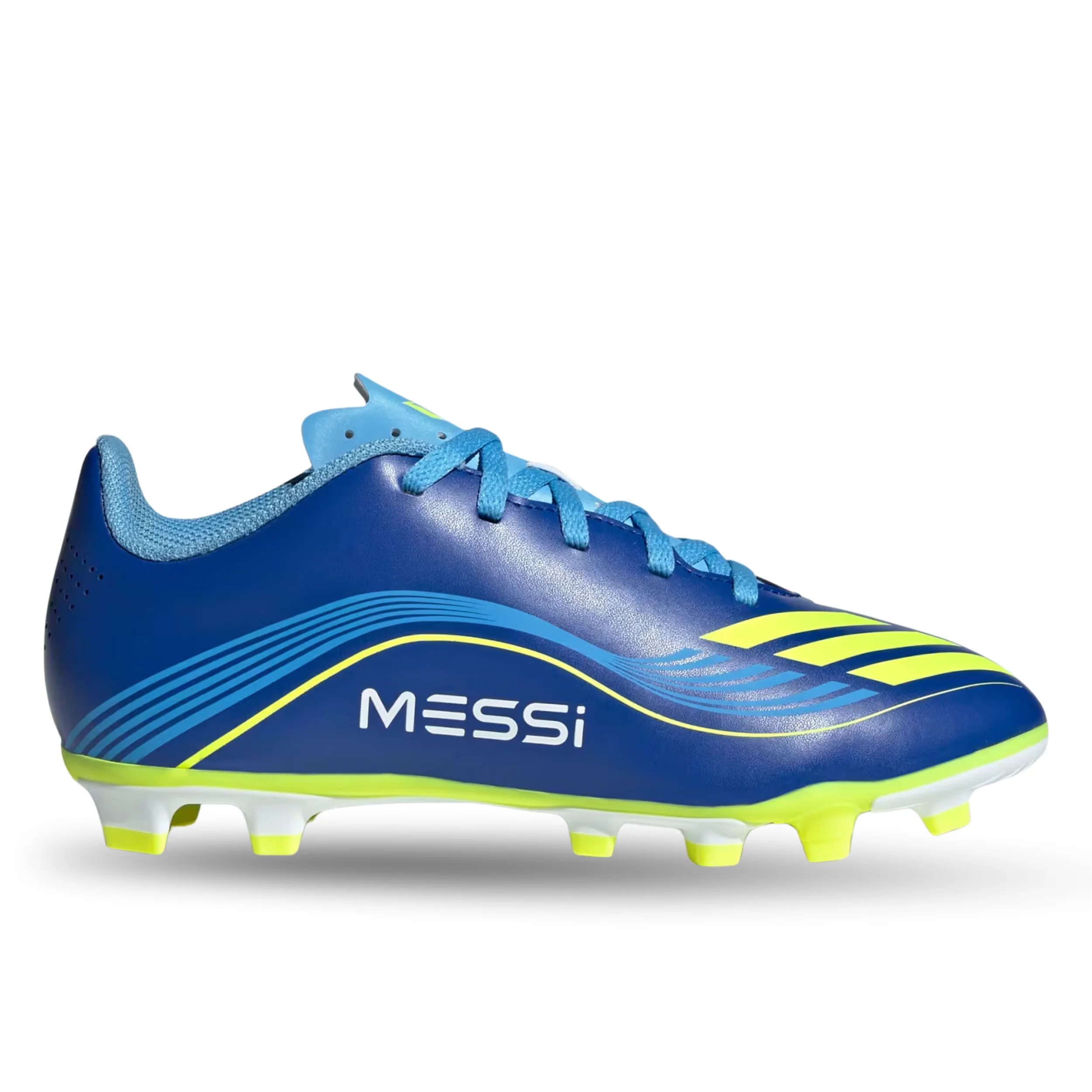 adidas Messi F50 Club Firm Ground/Multi Ground Junior Soccer Cleats (Royal Blue/Solar Yellow)